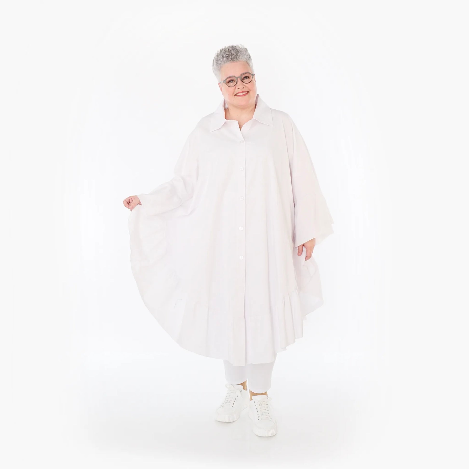  AKH Fashion Bluse in gerundeter Form, aus Baumwolle, 1482.07085, Weiß, Ausgefallen, Schick
