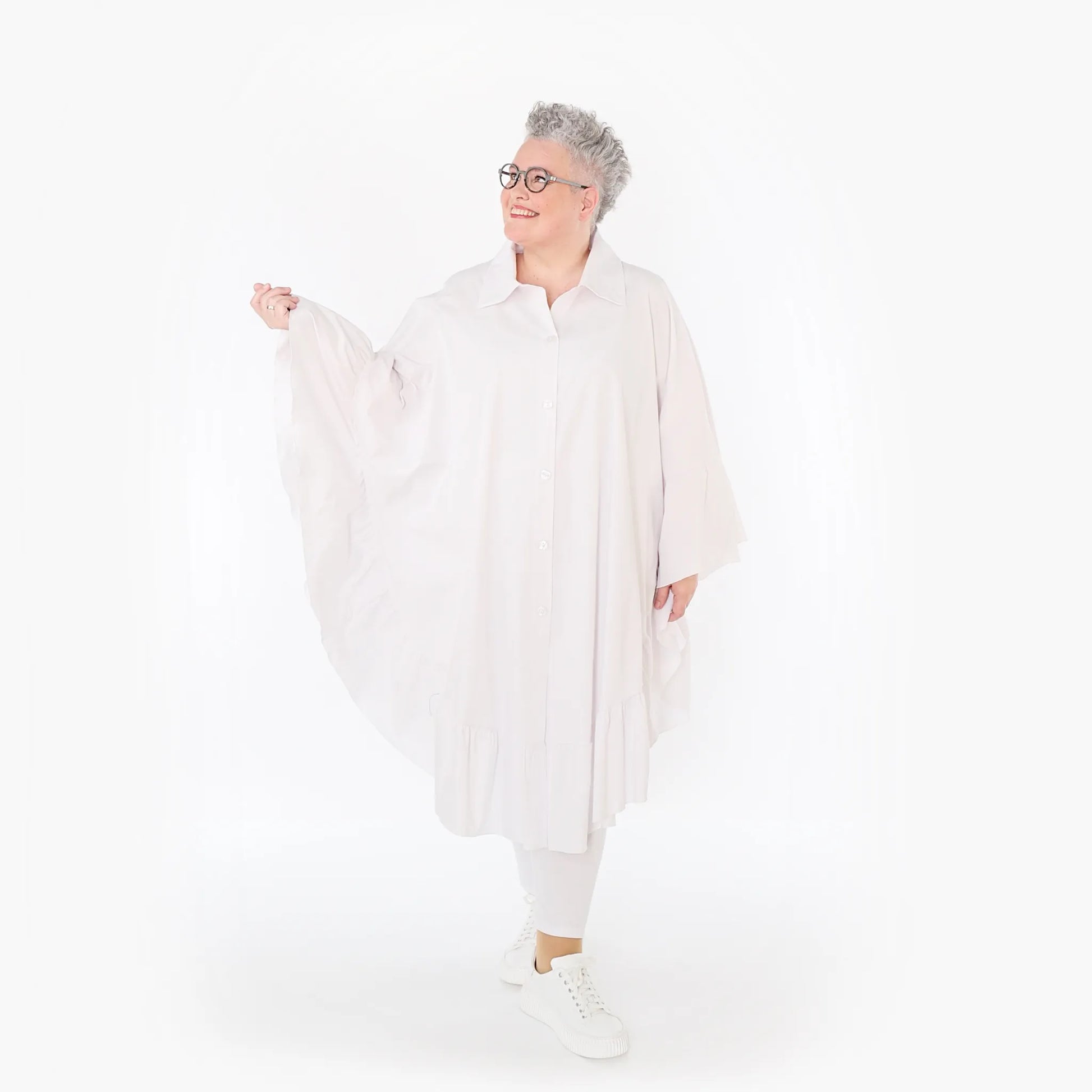  AKH Fashion Bluse in gerundeter Form, aus Baumwolle, 1482.07085, Weiß, Ausgefallen, Schick