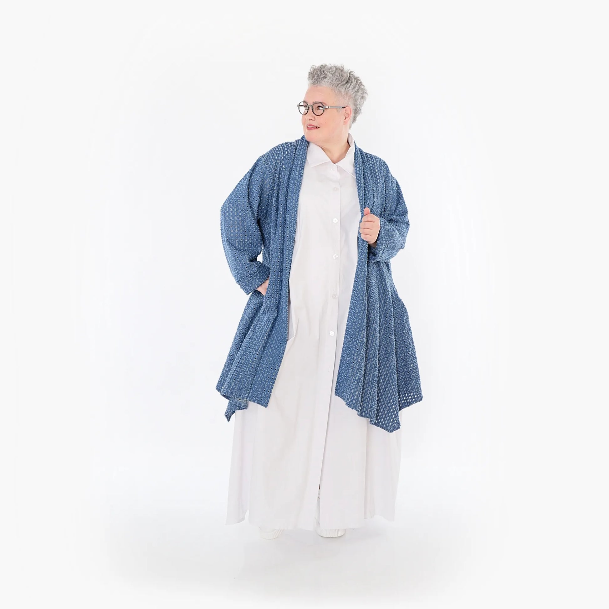  A-Form Cardigan von AKH Fashion aus Baumwolle, 1483.07040, Jeansblau, Ausgefallen, Zeitlos