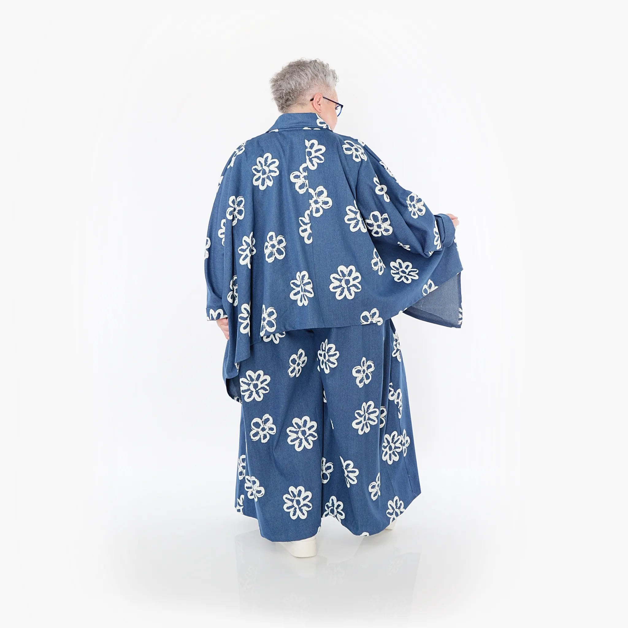  Palazzo Hose von AKH Fashion aus Baumwolle, 1485.07077, Jeansblau/Weiß, Blumen, Schick