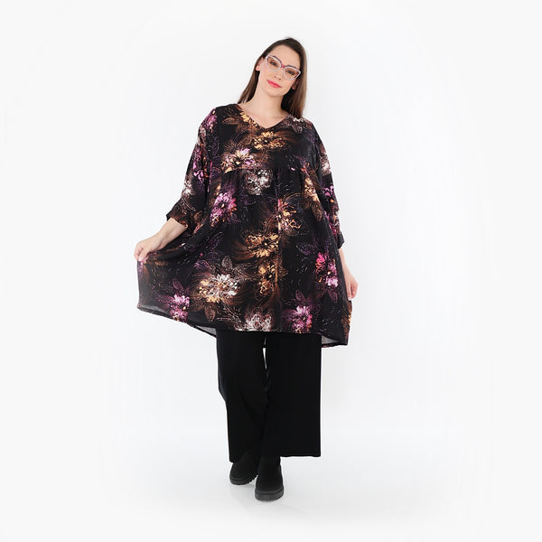  A-Form Bigshirt von AKH Fashion aus Viskose, 1491.07091, Schwarz/Fuchsia/Multi, Blumen