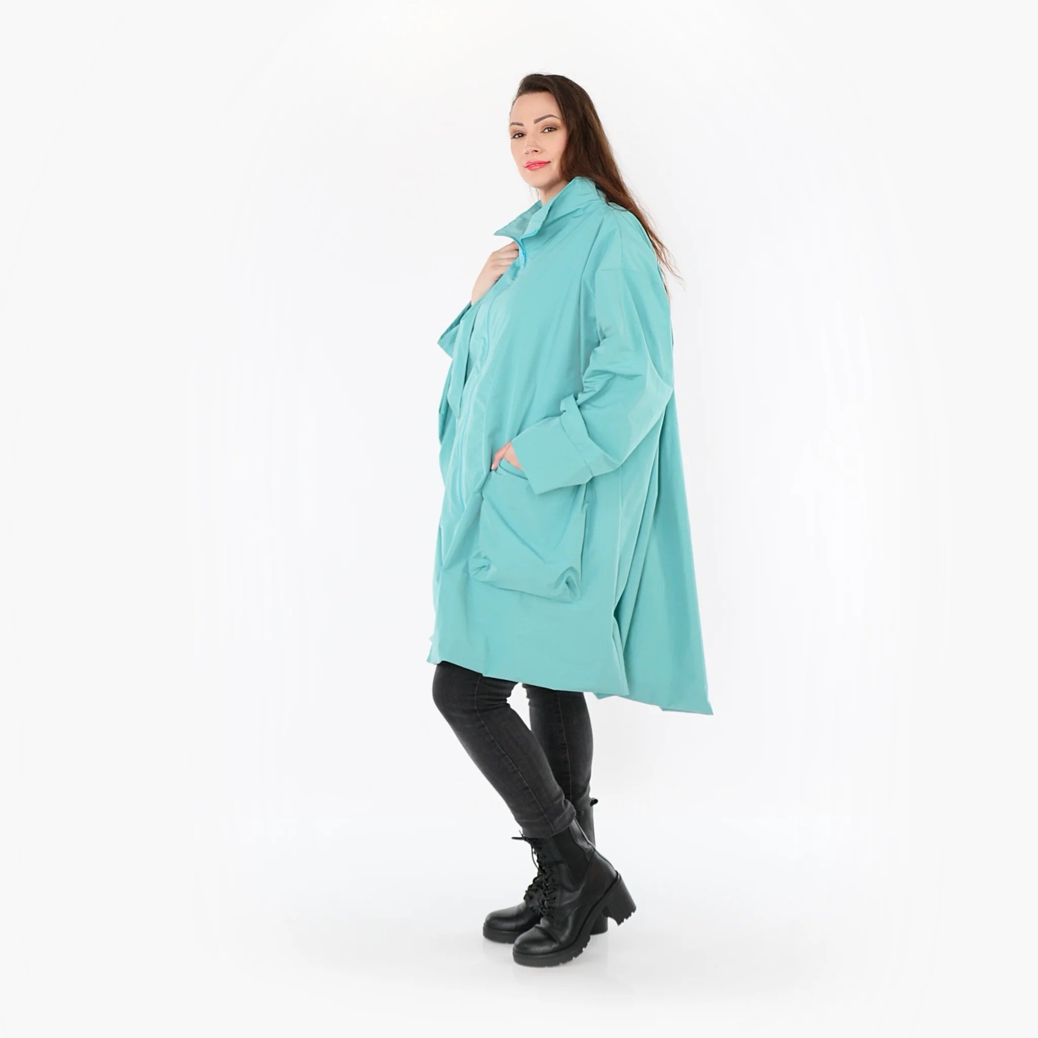  AKH Fashion Mantel in Vokuhila-Form, aus Baumwolle, 1493.02276, Mint, Ausgefallen, Zeitlos