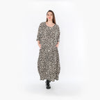  Ballonkleid von AKH Fashion aus Materialmix, 1496.01926, Beige/Schwarz/Cognac, Leopard