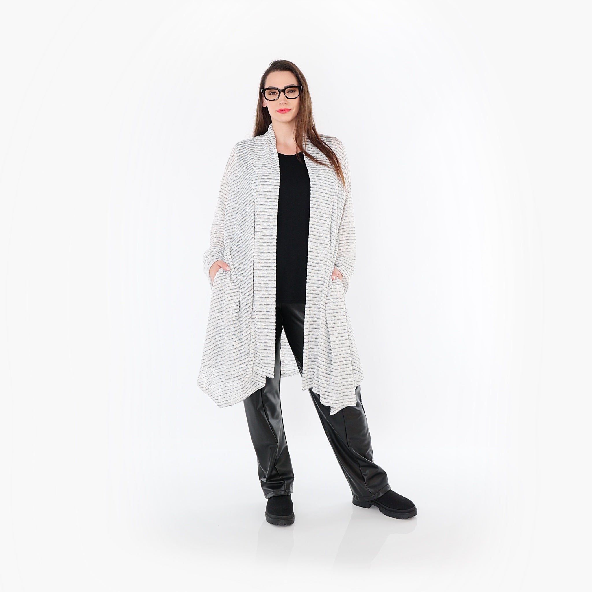  A-Form Cardigan von AKH Fashion aus Baumwolle, 1498.07040, Weiß/Schwarz, Streifen, Schick