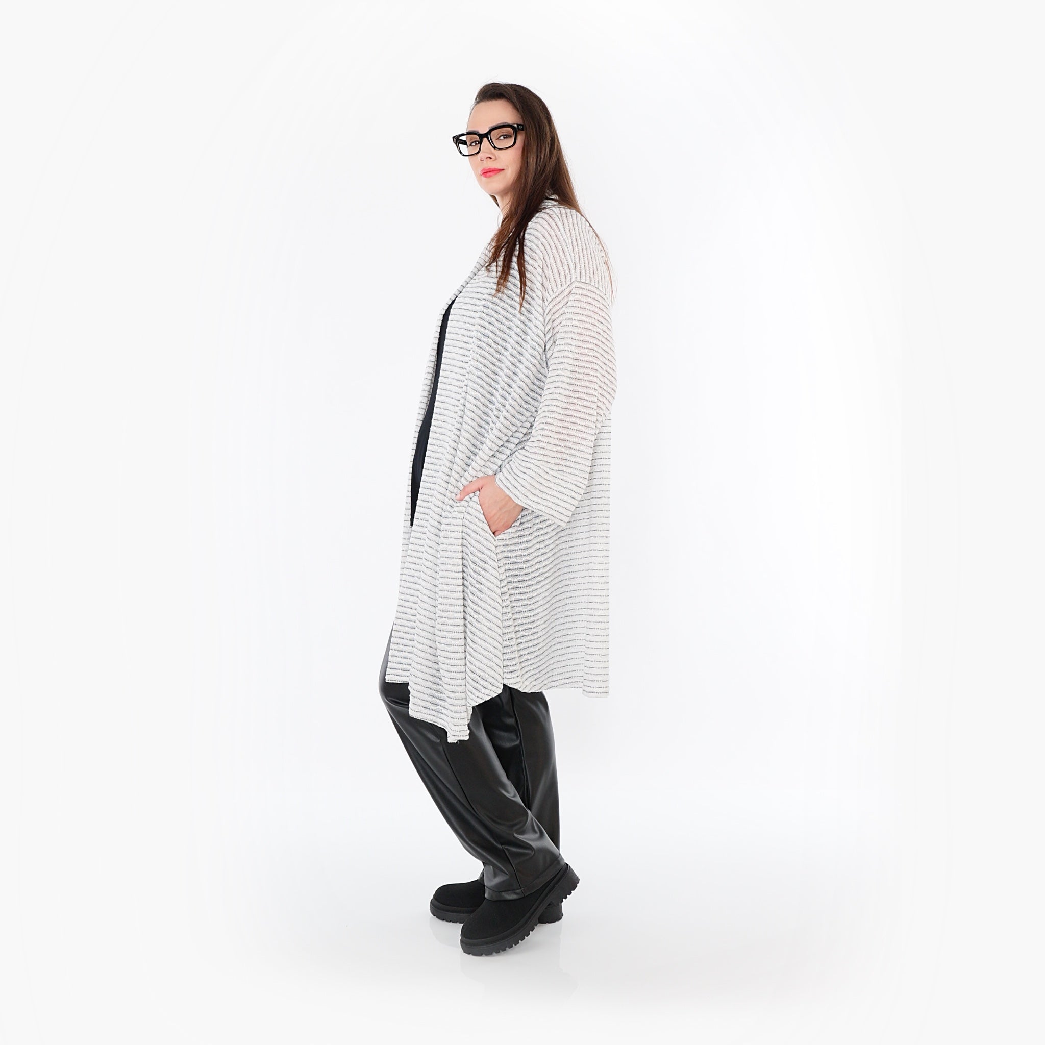  A-Form Cardigan von AKH Fashion aus Baumwolle, 1498.07040, Weiß/Schwarz, Streifen, Schick