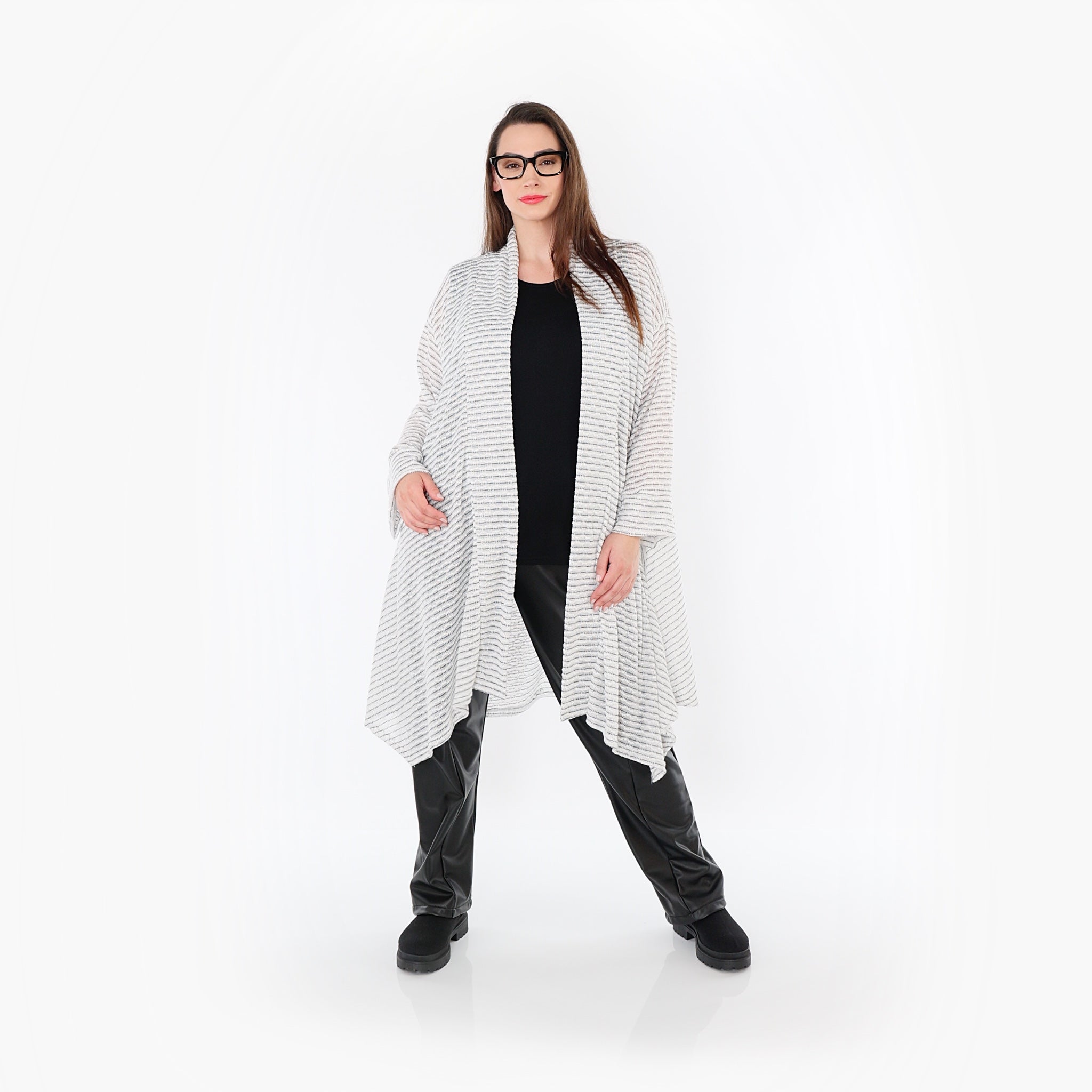  A-Form Cardigan von AKH Fashion aus Baumwolle, 1498.07040, Weiß/Schwarz, Streifen, Schick