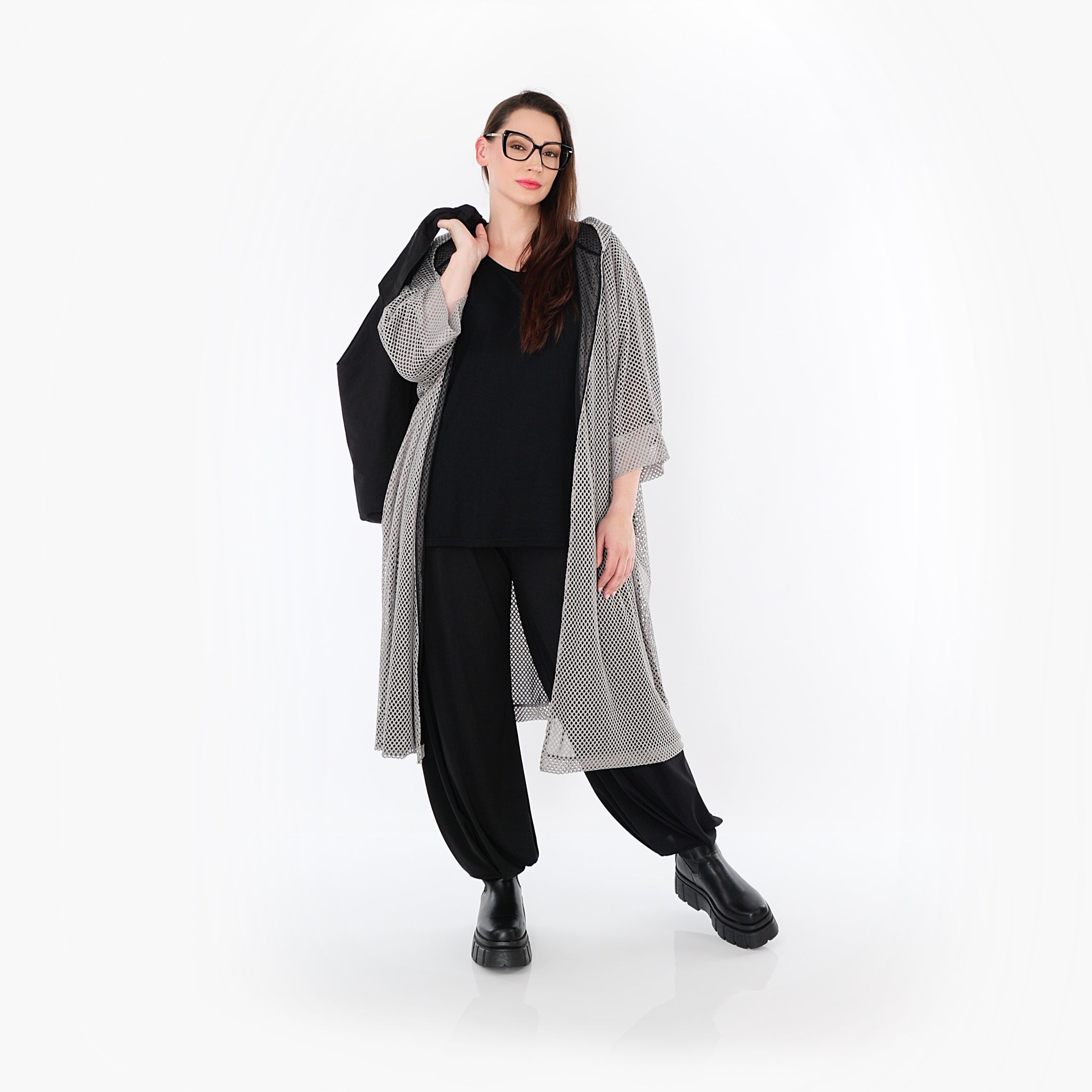 AKH Fashion Cardigan in gerader Form, aus Baumwolle, 1500.07068, Grau, Ausgefallen, Schick