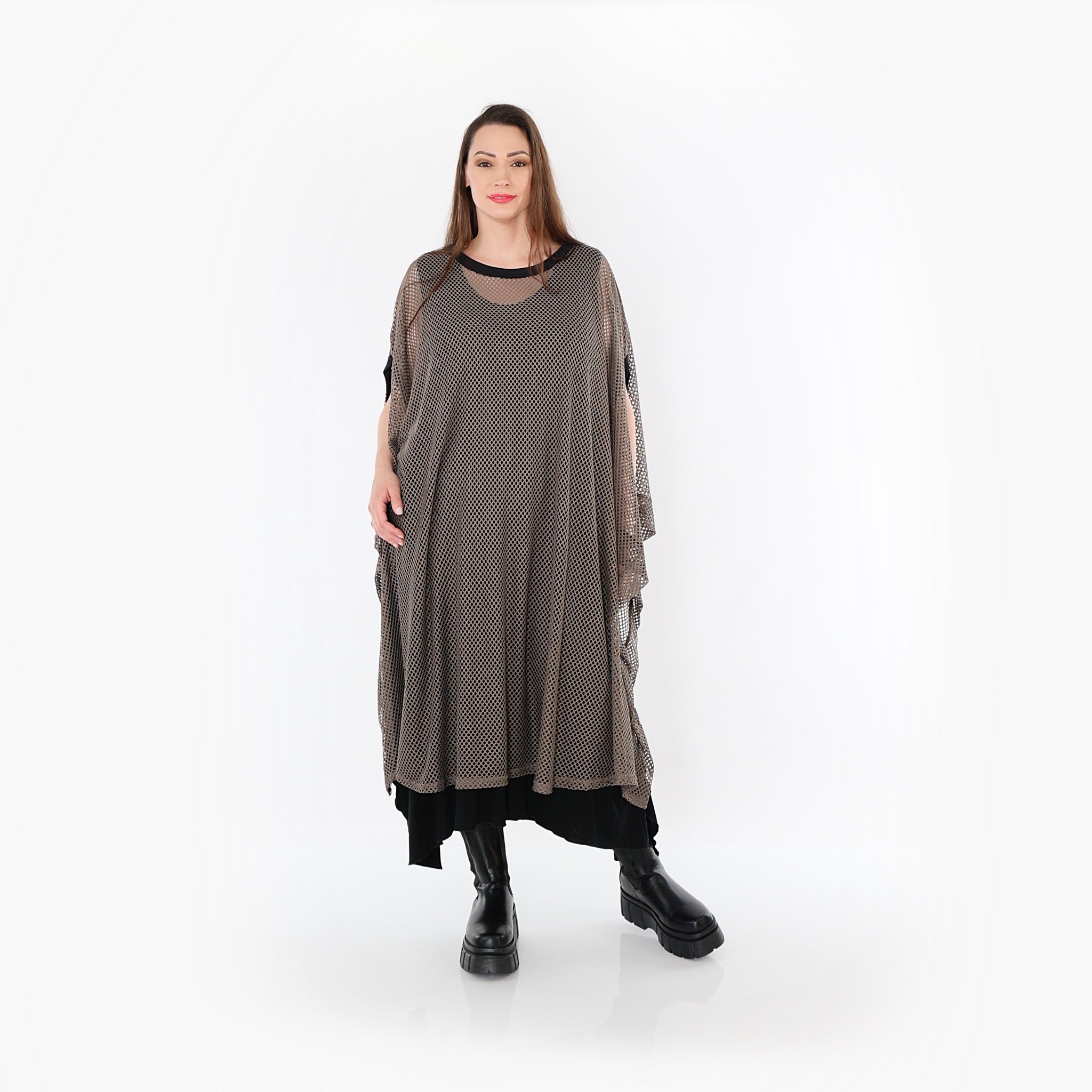  AKH Fashion Überwurf in gerader Form, aus Baumwolle, 1500.07100, Taupe/Schwarz, Schick