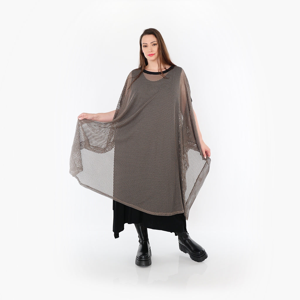  AKH Fashion Überwurf in gerader Form, aus Baumwolle, 1500.07100, Taupe/Schwarz, Schick