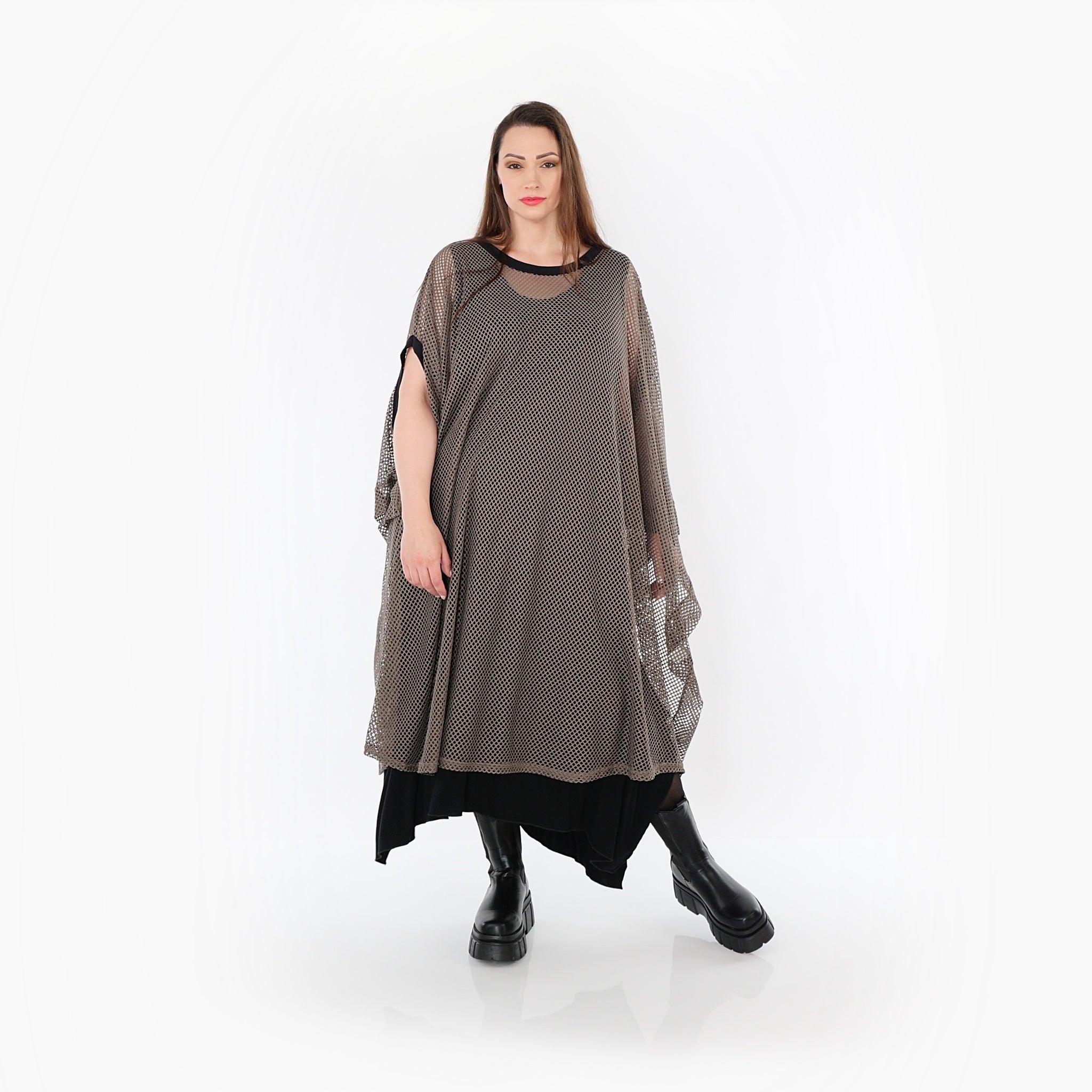  AKH Fashion Überwurf in gerader Form, aus Baumwolle, 1500.07100, Taupe/Schwarz, Schick