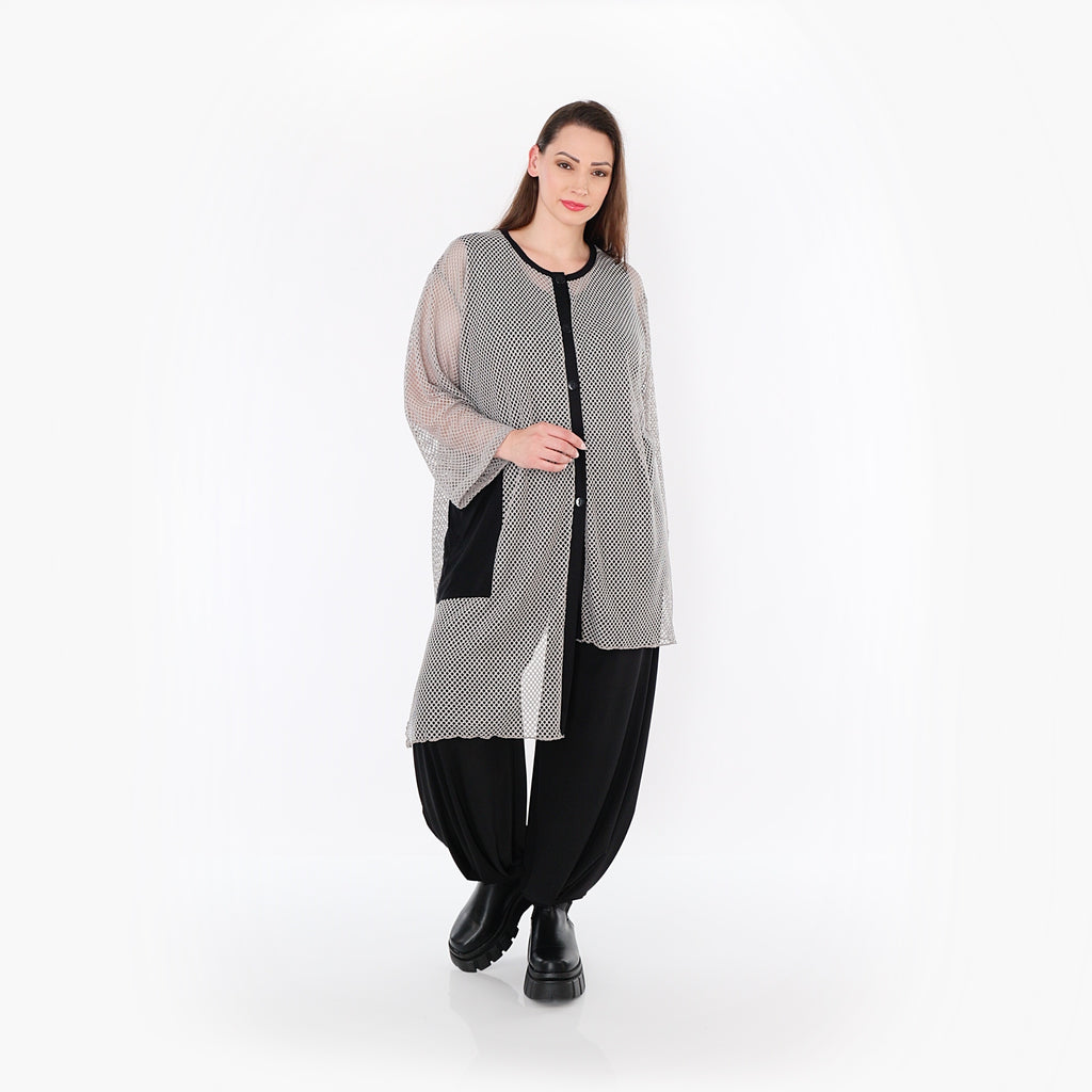  AKH Fashion Bluse in asymmetrischer Form, aus Baumwolle, 1500.07101, Grau/Schwarz, Schick
