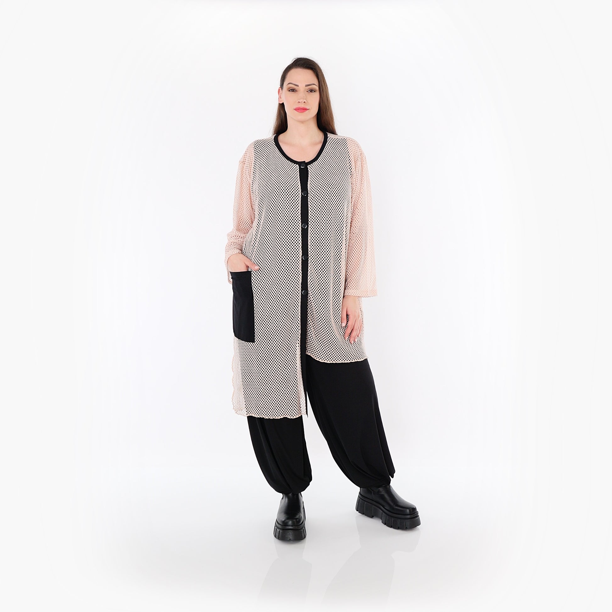  AKH Fashion Bluse in asymmetrischer Form, aus Baumwolle, 1500.07101, Mauve/Schwarz, Schick