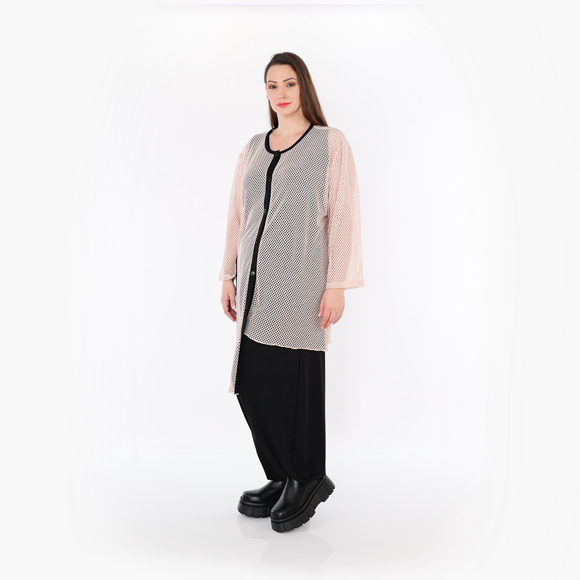  AKH Fashion Bluse in asymmetrischer Form, aus Baumwolle, 1500.07101, Mauve/Schwarz, Schick