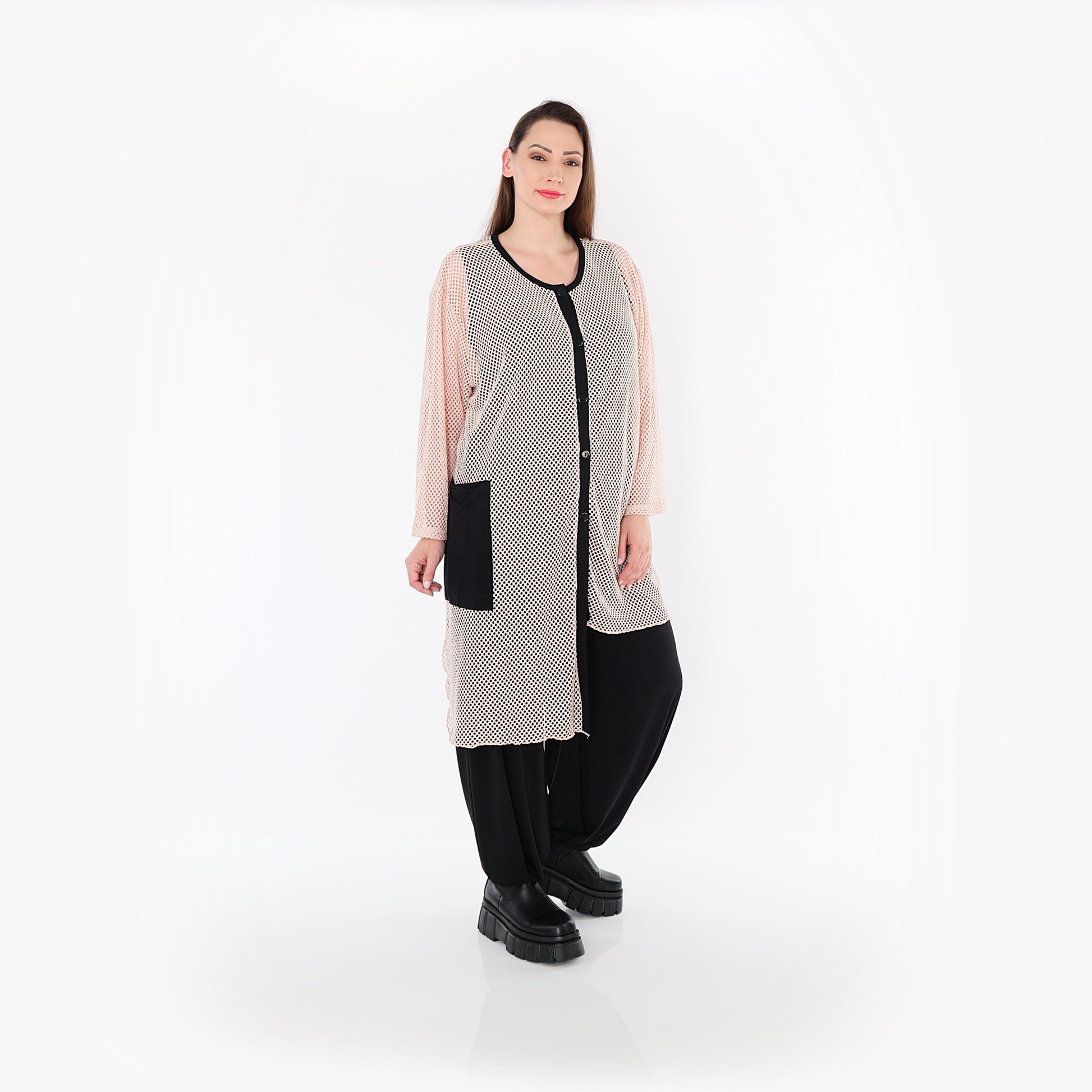  AKH Fashion Bluse in asymmetrischer Form, aus Baumwolle, 1500.07101, Mauve/Schwarz, Schick