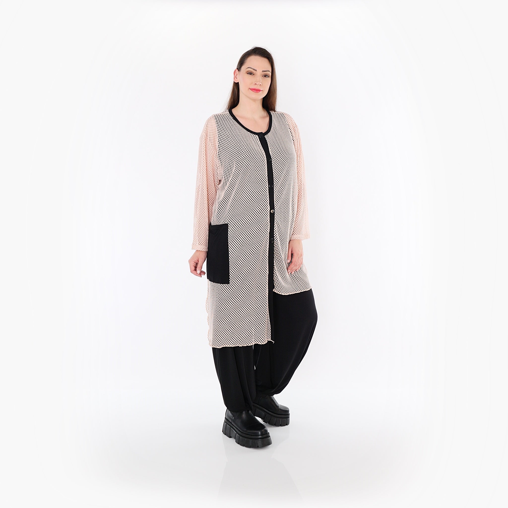  AKH Fashion Bluse in asymmetrischer Form, aus Baumwolle, 1500.07101, Mauve/Schwarz, Schick