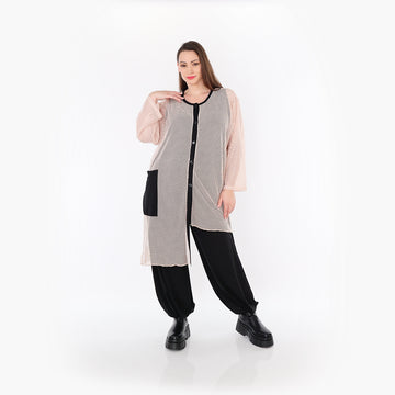  AKH Fashion Bluse in asymmetrischer Form, aus Baumwolle, 1500.07101, Mauve/Schwarz, Schick