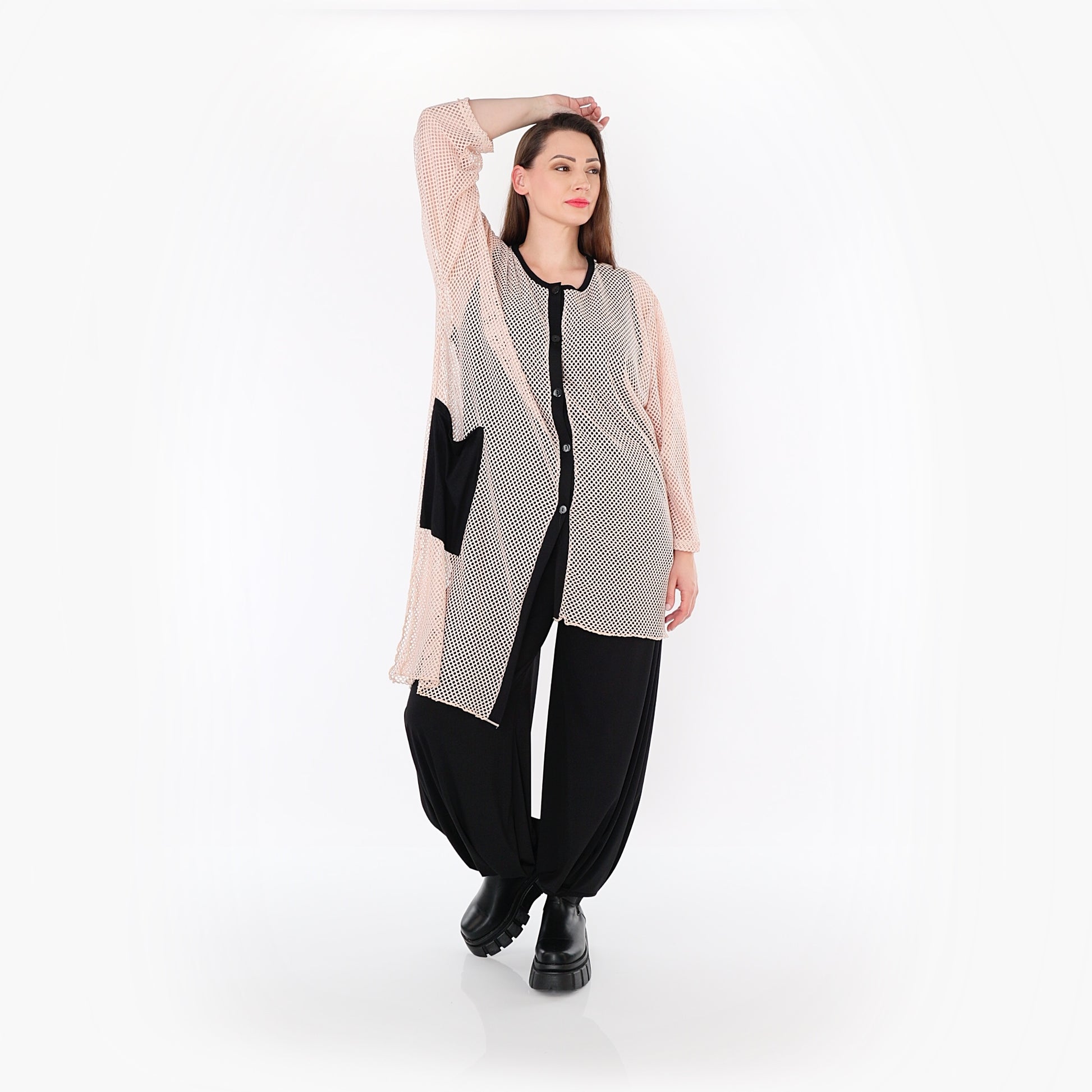  AKH Fashion Bluse in asymmetrischer Form, aus Baumwolle, 1500.07101, Mauve/Schwarz, Schick