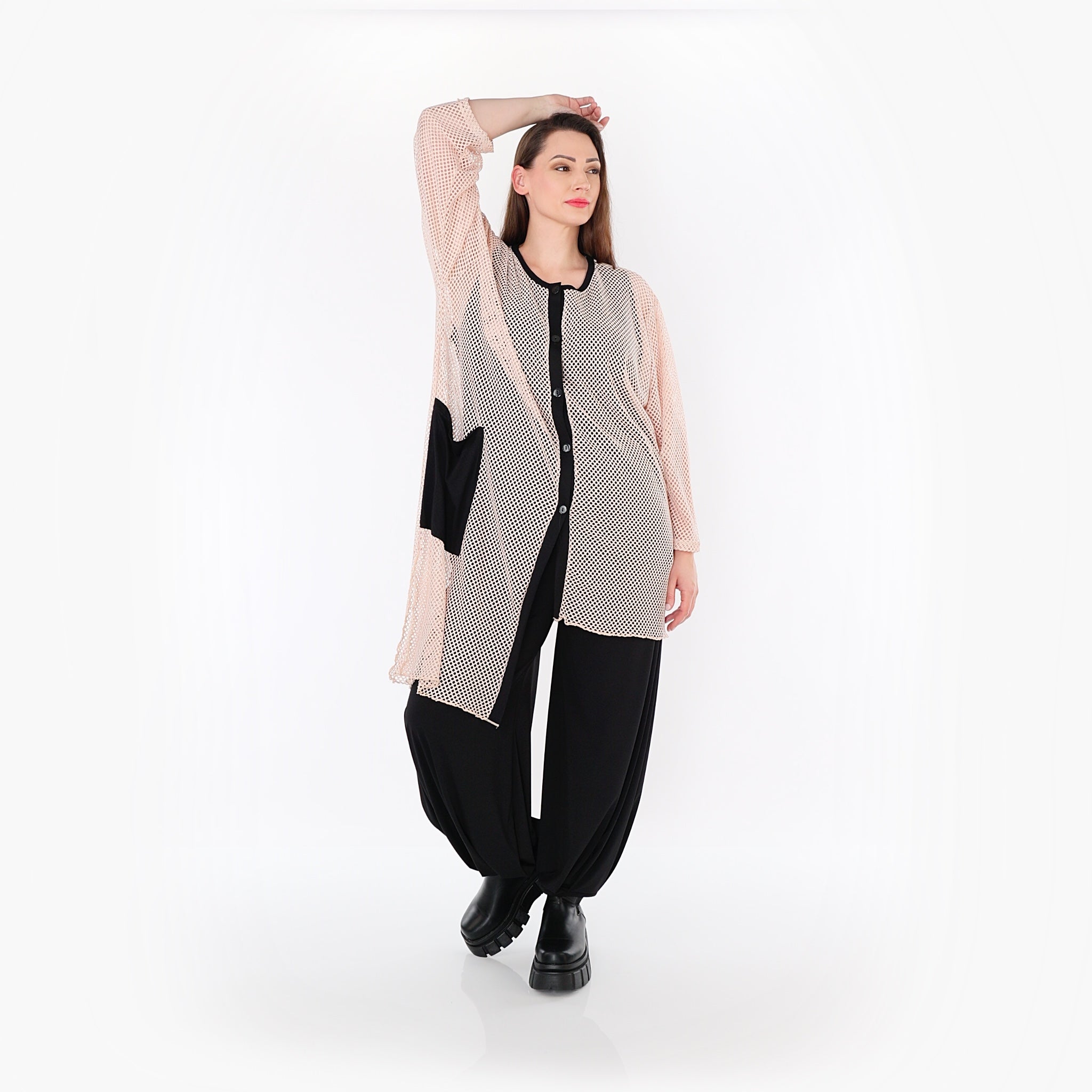  AKH Fashion Bluse in asymmetrischer Form, aus Baumwolle, 1500.07101, Mauve/Schwarz, Schick