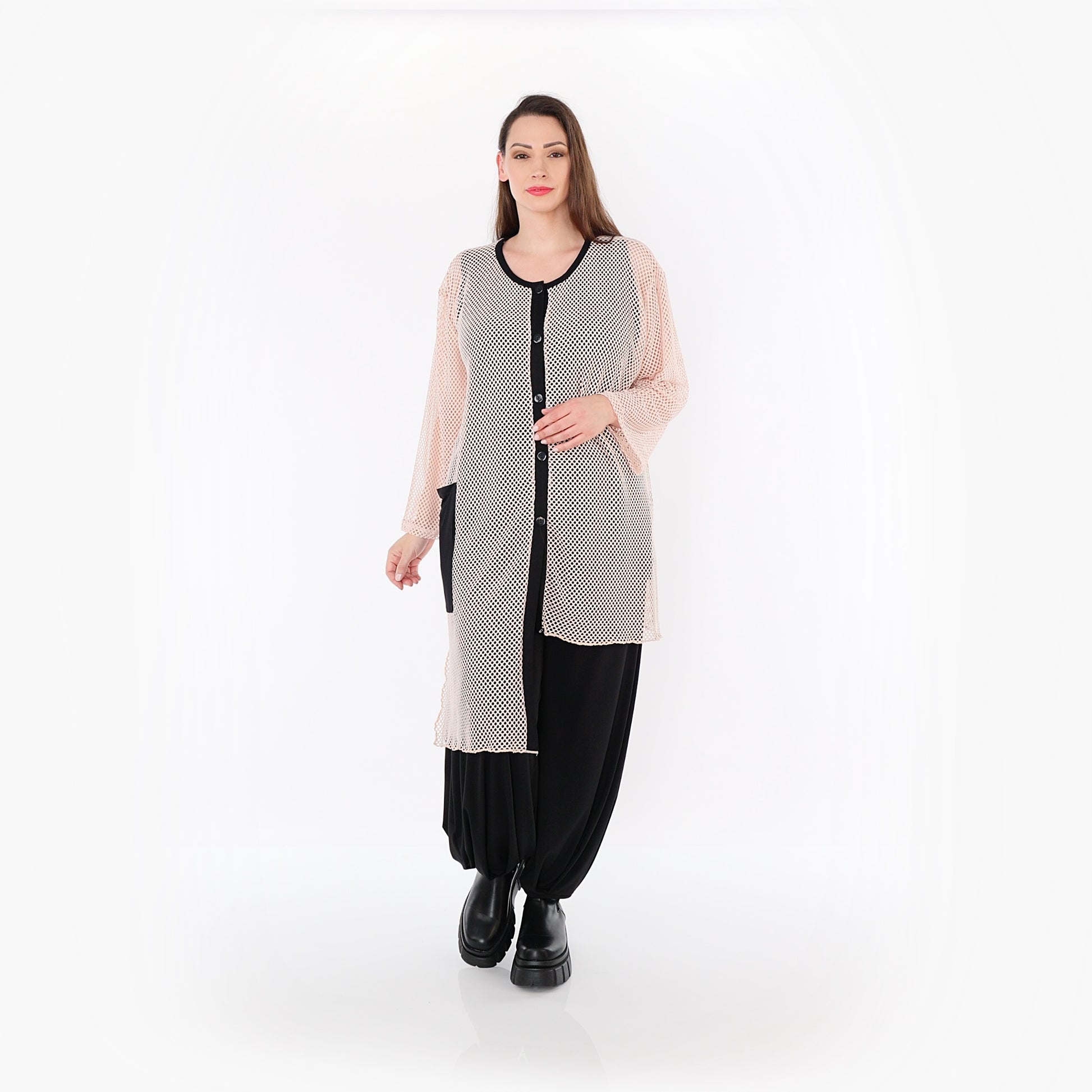  AKH Fashion Bluse in asymmetrischer Form, aus Baumwolle, 1500.07101, Mauve/Schwarz, Schick