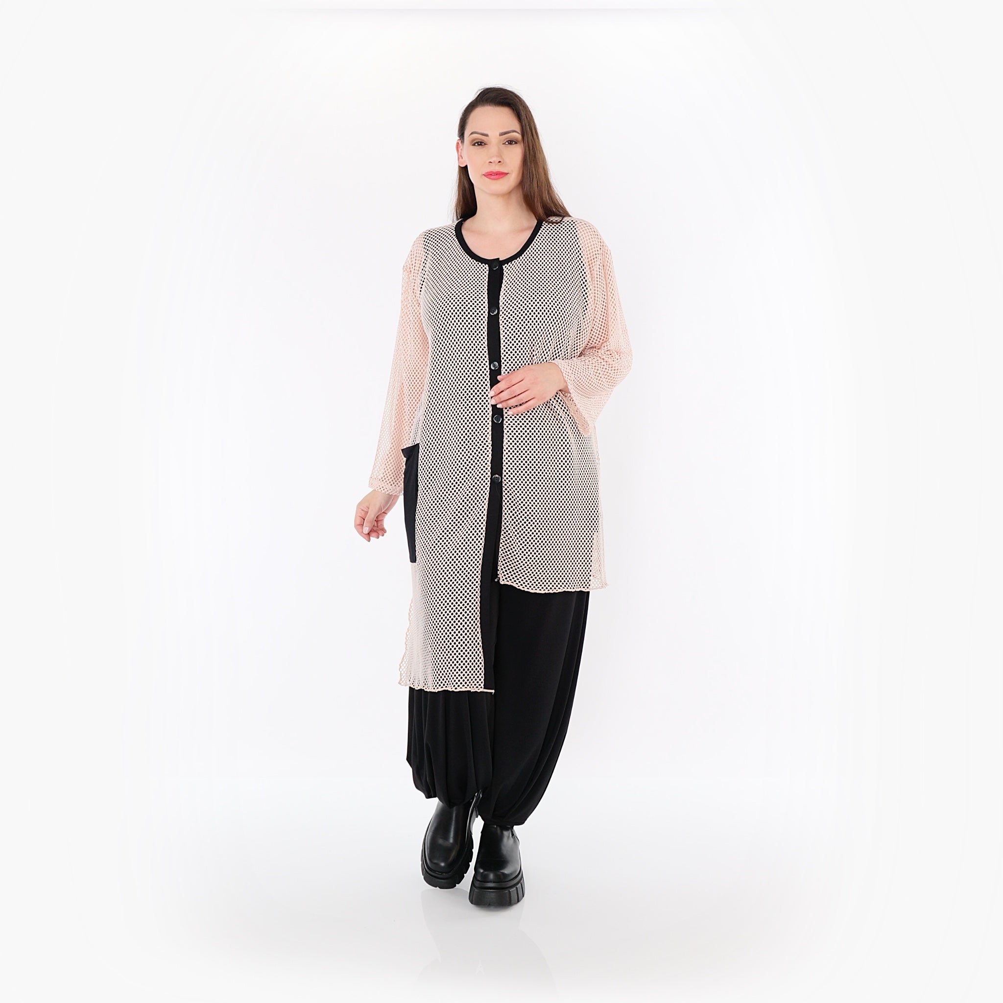  AKH Fashion Bluse in asymmetrischer Form, aus Baumwolle, 1500.07101, Mauve/Schwarz, Schick