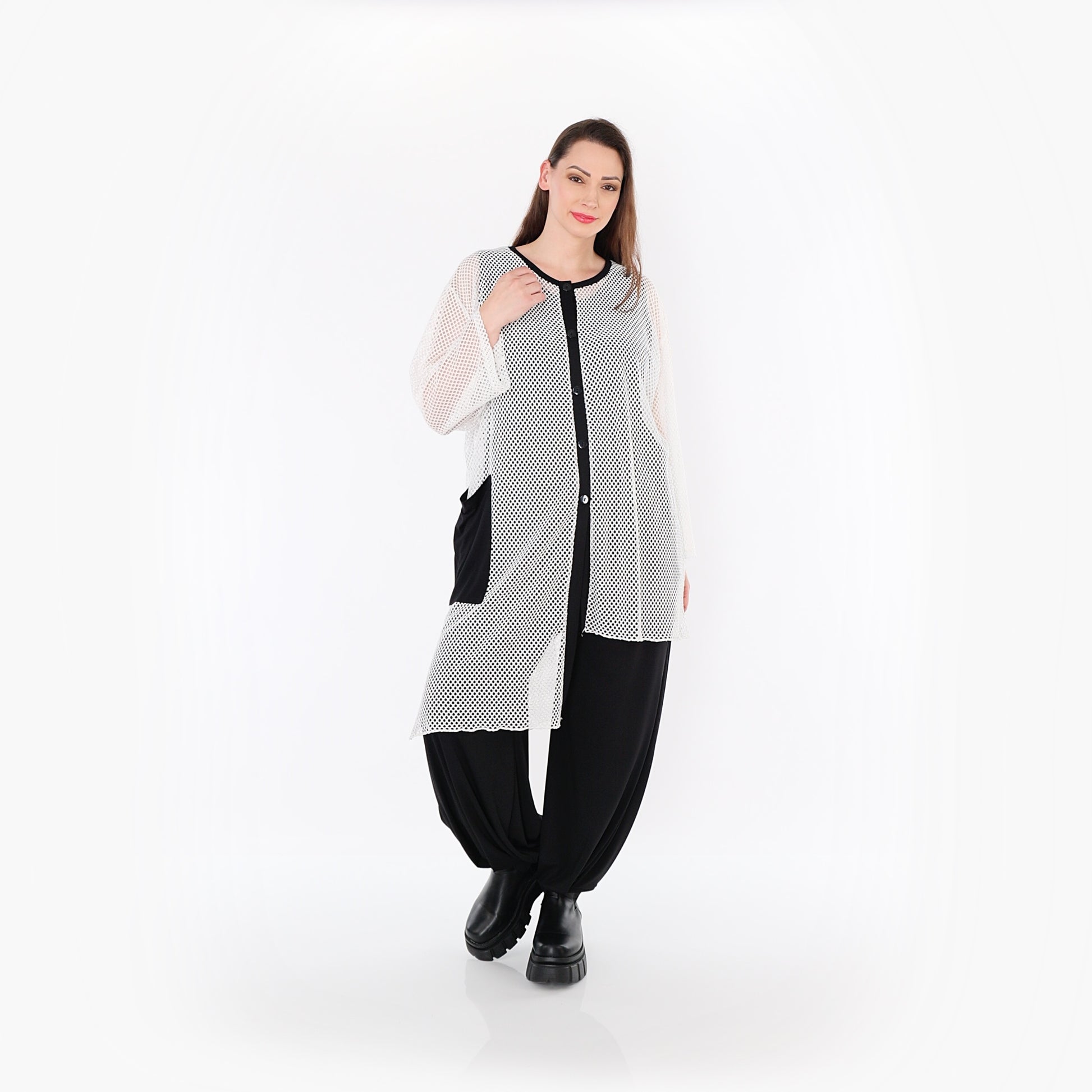 AKH Fashion Bluse in asymmetrischer Form, aus Baumwolle, 1500.07101, Weiß/Schwarz, Schick
