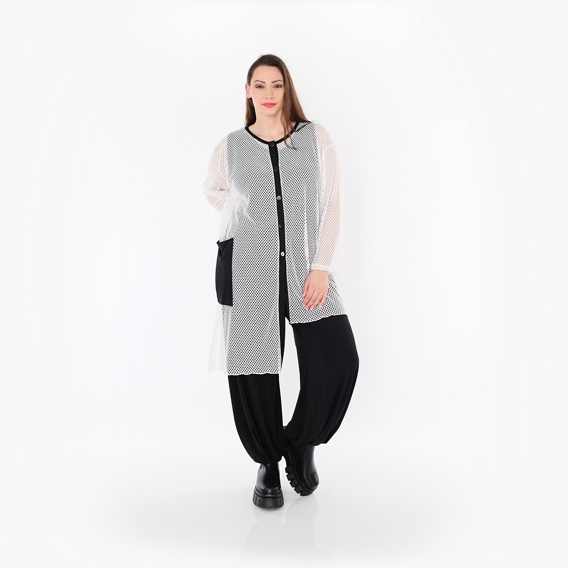  AKH Fashion Bluse in asymmetrischer Form, aus Baumwolle, 1500.07101, Weiß/Schwarz, Schick
