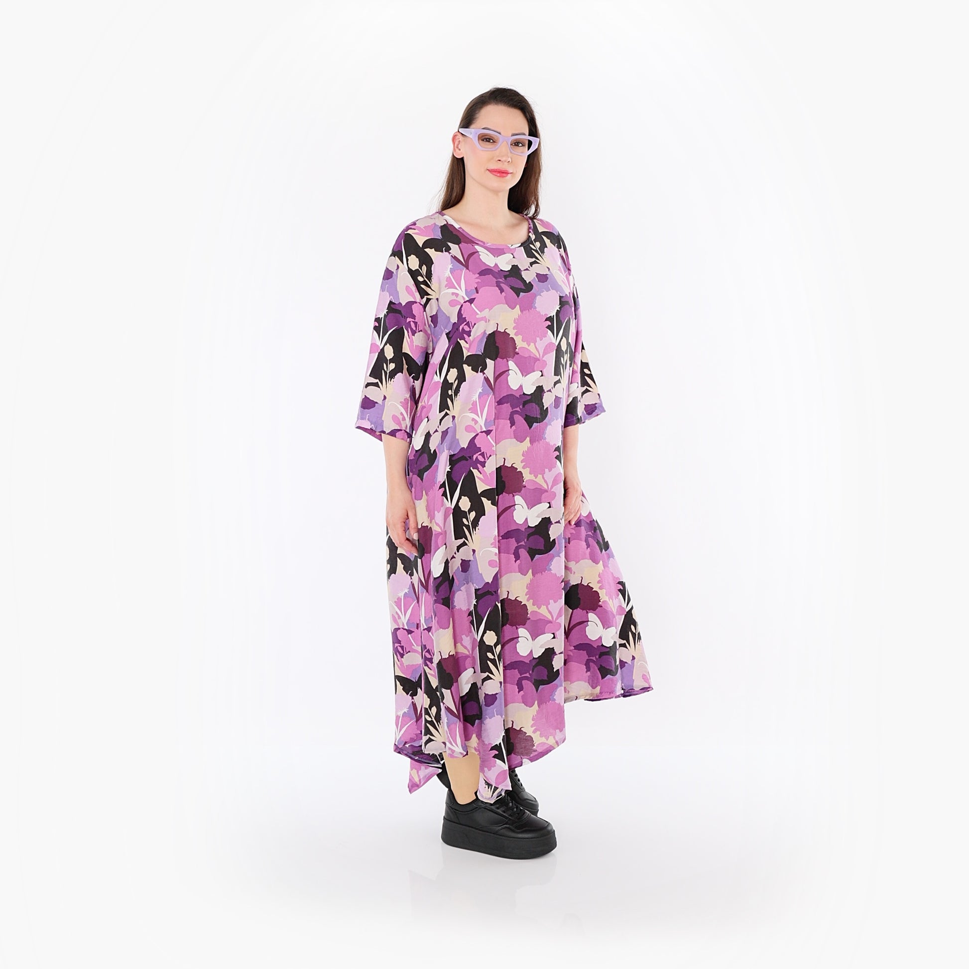 Ballonkleid von AKH Fashion aus Viskose, 1506.01927, Lila/Multicolor, Blumen, Ausgefallen