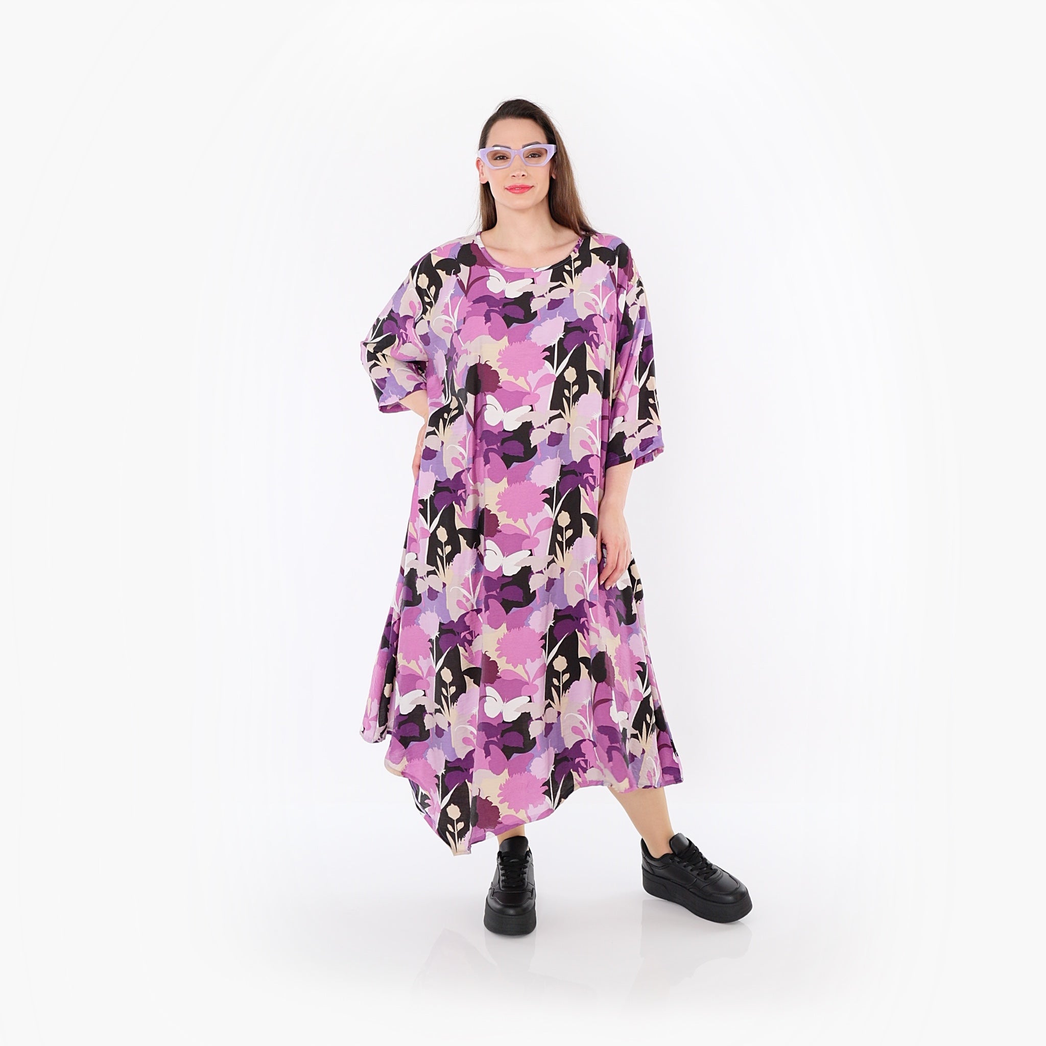  Ballonkleid von AKH Fashion aus Viskose, 1506.01927, Lila/Multicolor, Blumen, Ausgefallen