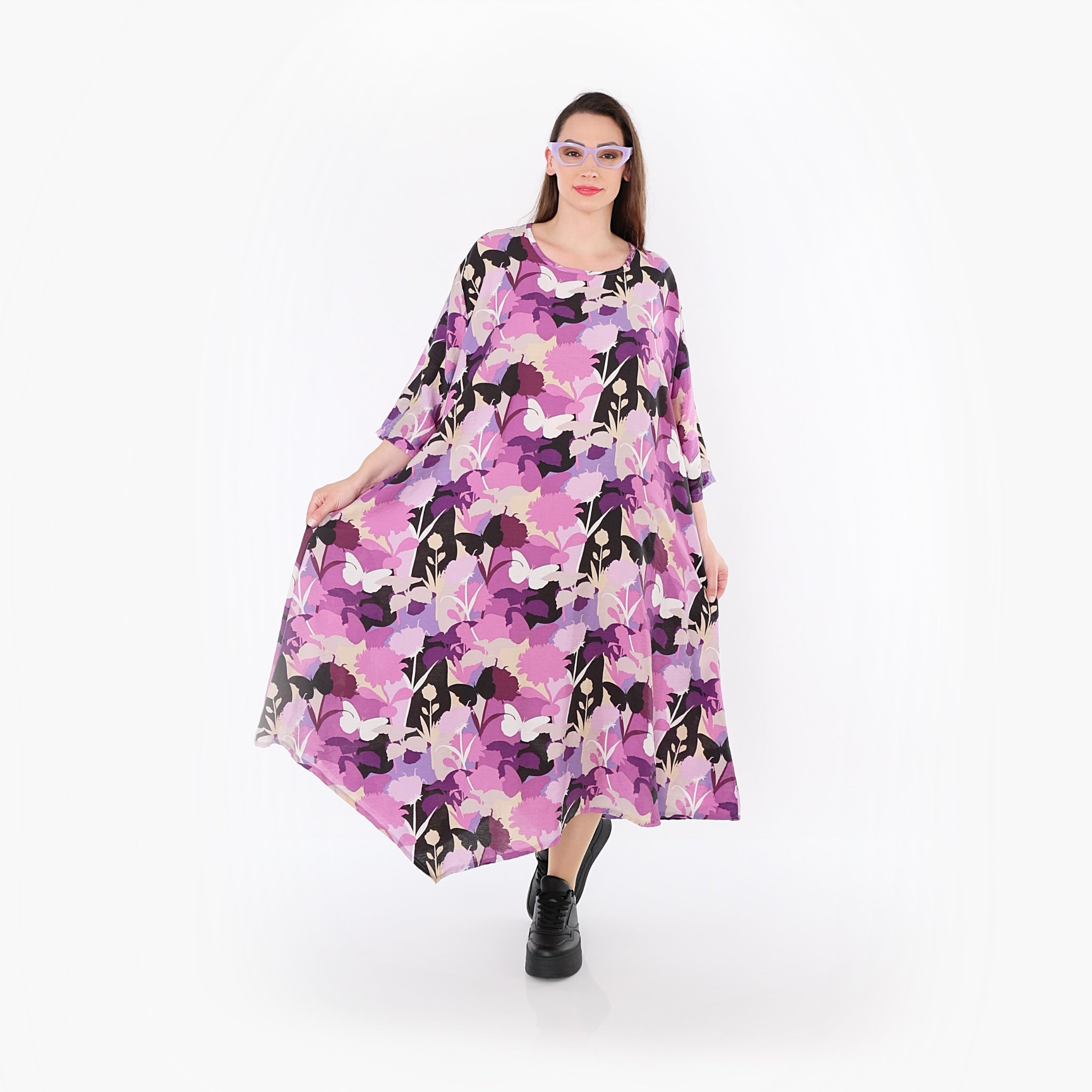 Ballonkleid von AKH Fashion aus Viskose, 1506.01927, Lila/Multicolor, Blumen, Ausgefallen