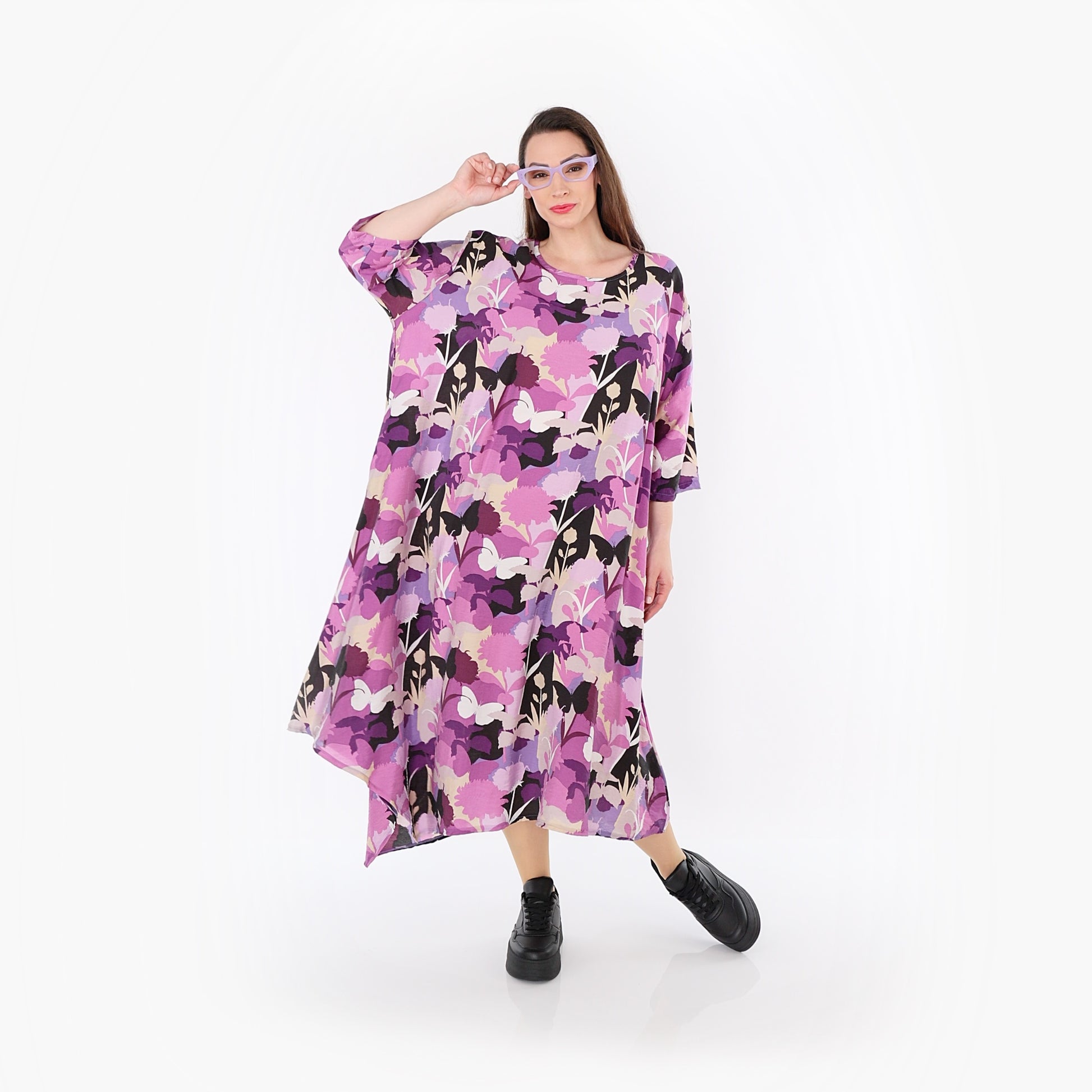  Ballonkleid von AKH Fashion aus Viskose, 1506.01927, Lila/Multicolor, Blumen, Ausgefallen