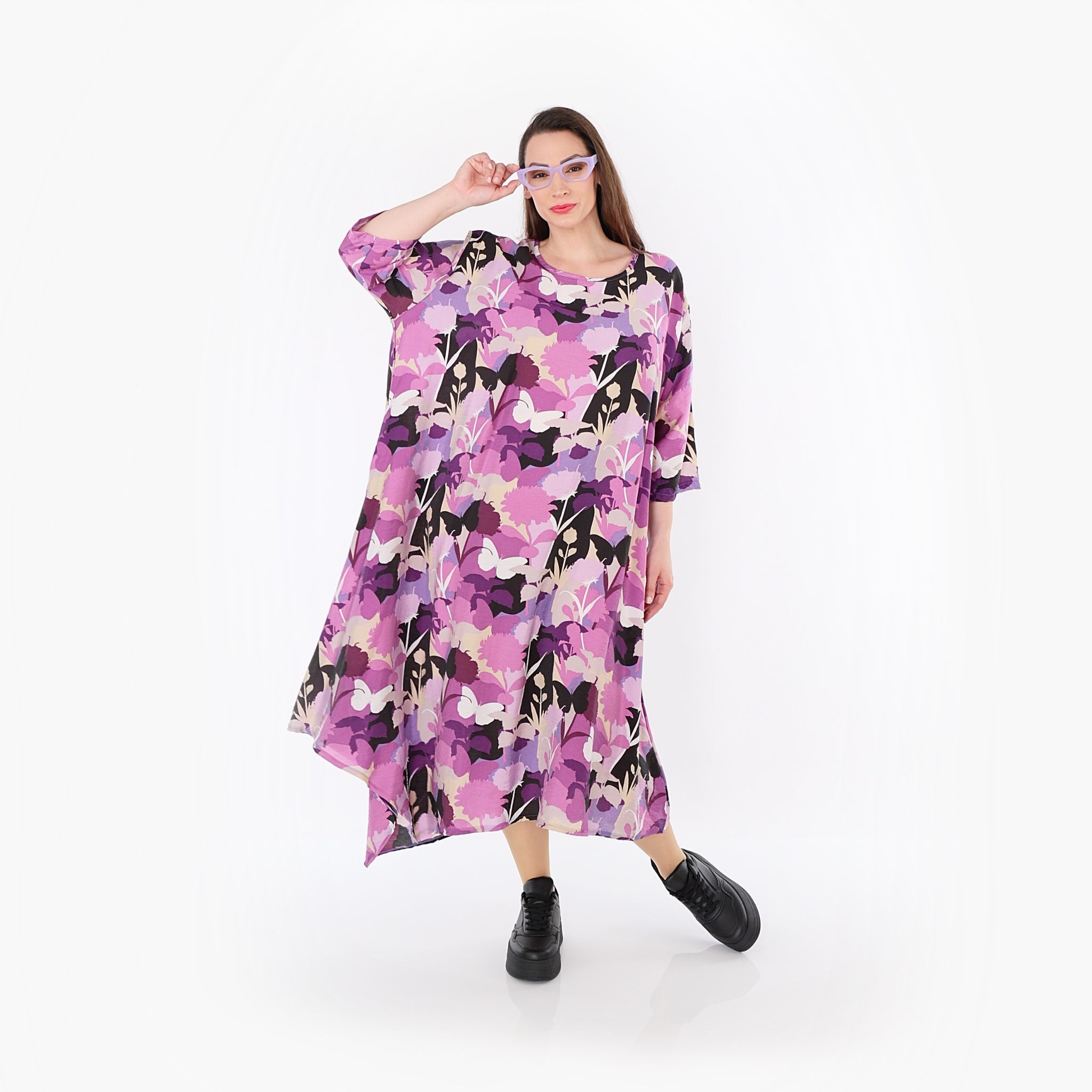  Ballonkleid von AKH Fashion aus Viskose, 1506.01927, Lila/Multicolor, Blumen, Ausgefallen