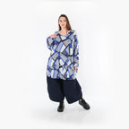  AKH Fashion Bigshirt in Glocken-Form, aus Materialmix, 1511.00592, Blau/Weiß/Marine, Schick