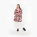  AKH Fashion Bigshirt in Glocken-Form, aus Materialmix, 1511.00592, Rot/Weiß/Schwarz, Schick