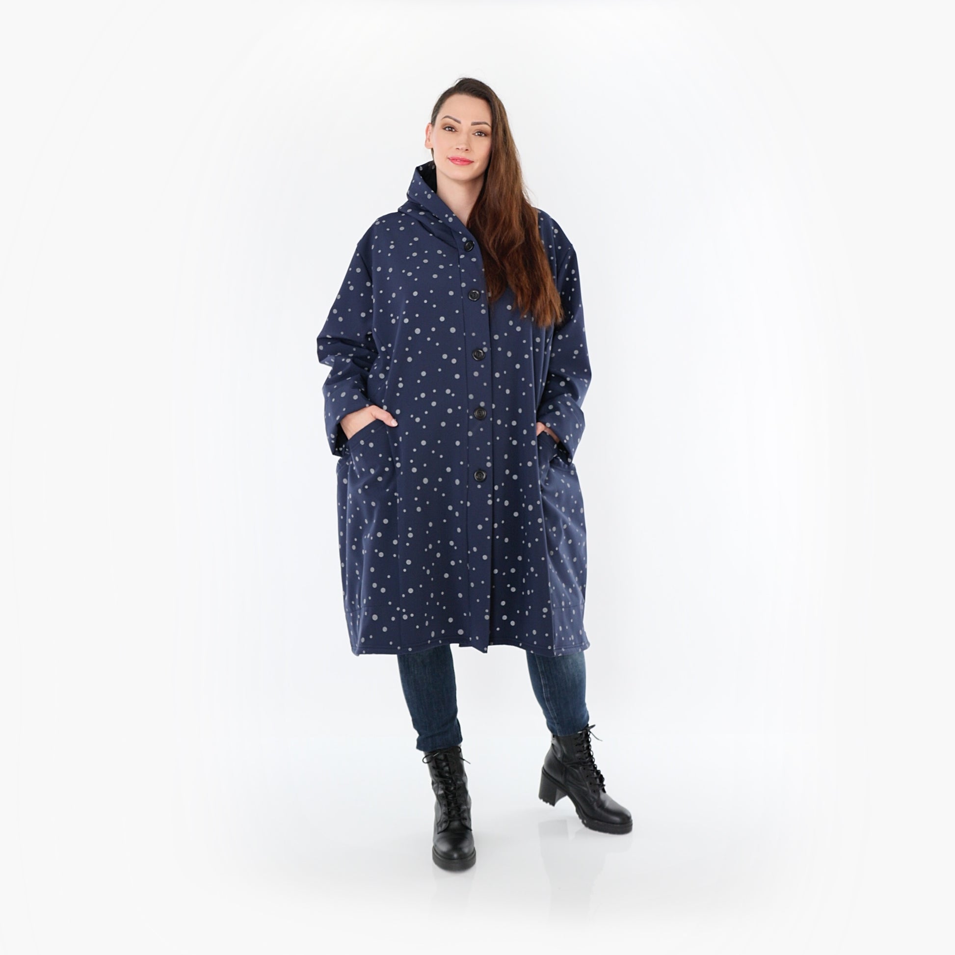  Ballonjacke von AKH Fashion aus Polyester, 1512.06660, Marine/Grau, Punkte, Ausgefallen