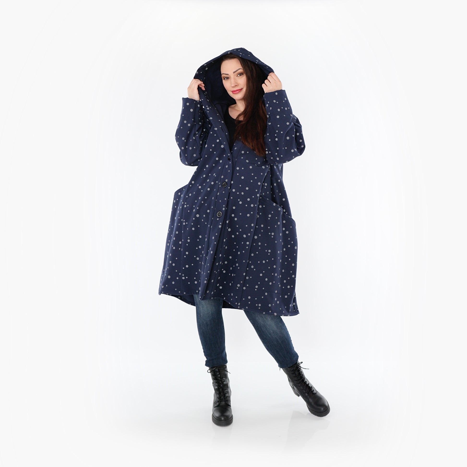  Ballonjacke von AKH Fashion aus Polyester, 1512.06660, Marine/Grau, Punkte, Ausgefallen