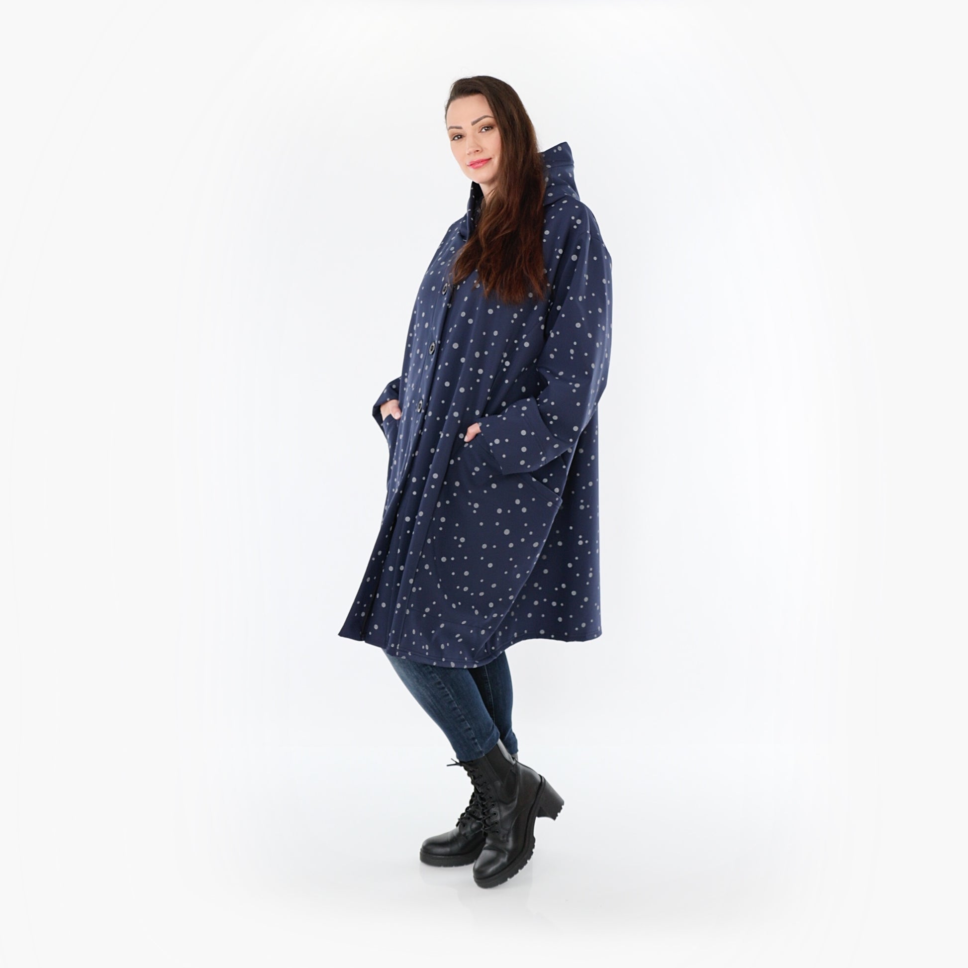  Ballonjacke von AKH Fashion aus Polyester, 1512.06660, Marine/Grau, Punkte, Ausgefallen