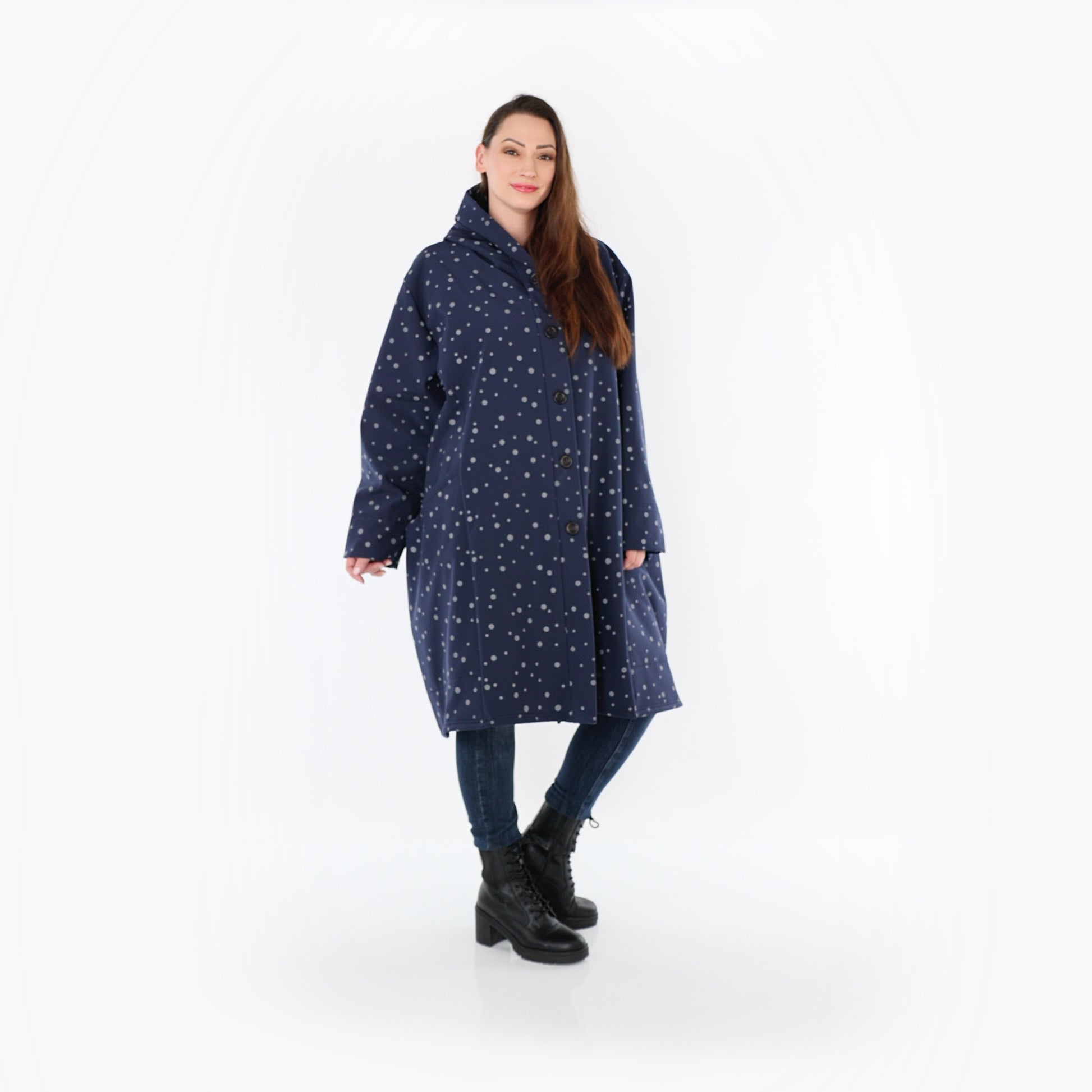 Ballonjacke von AKH Fashion aus Polyester, 1512.06660, Marine/Grau, Punkte, Ausgefallen