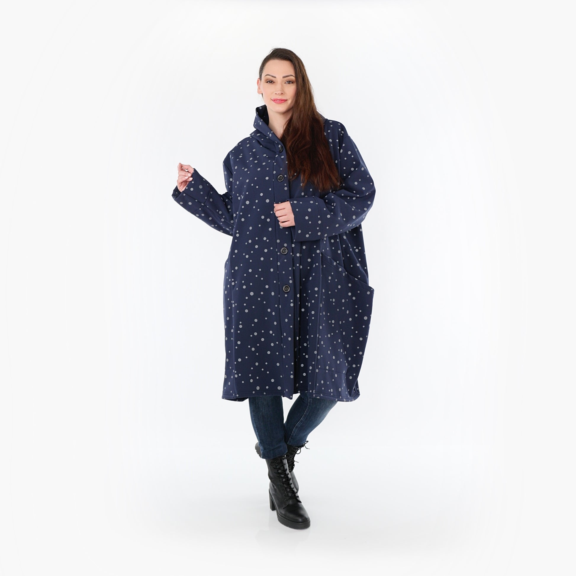  Ballonjacke von AKH Fashion aus Polyester, 1512.06660, Marine/Grau, Punkte, Ausgefallen