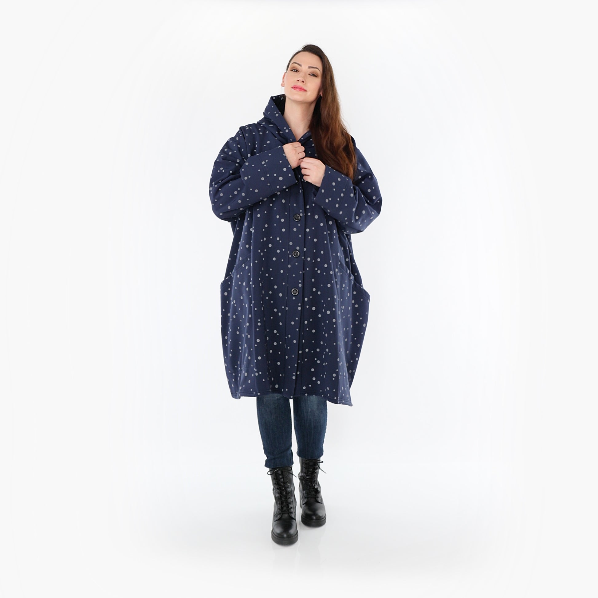  Ballonjacke von AKH Fashion aus Polyester, 1512.06660, Marine/Grau, Punkte, Ausgefallen