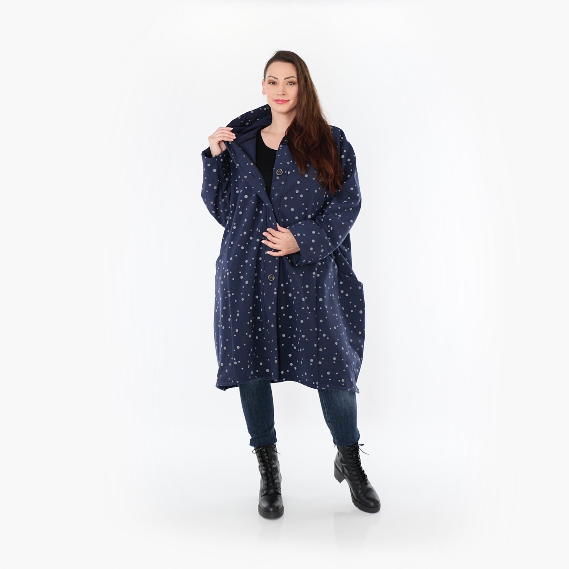  Ballonjacke von AKH Fashion aus Polyester, 1512.06660, Marine/Grau, Punkte, Ausgefallen