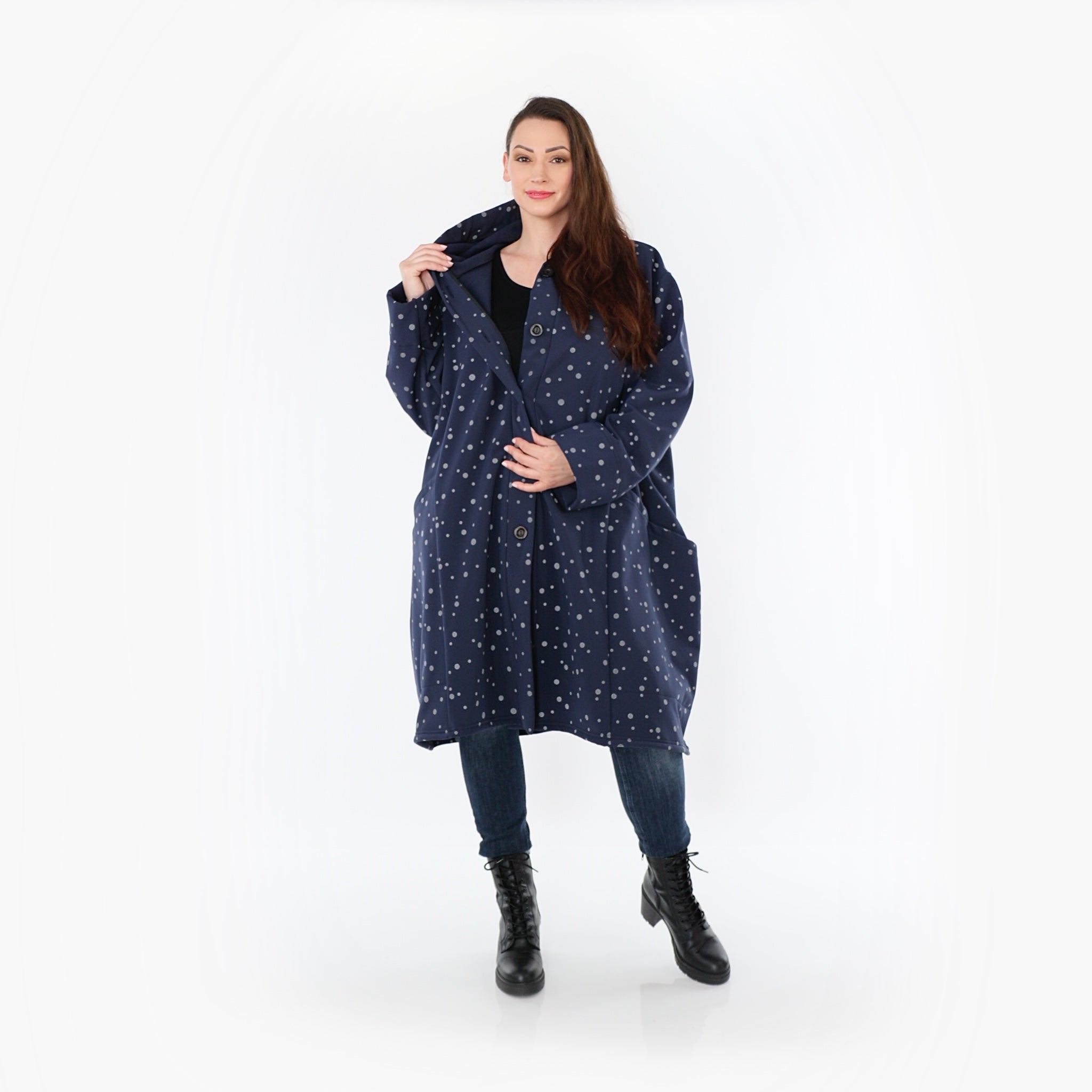  Ballonjacke von AKH Fashion aus Polyester, 1512.06660, Marine/Grau, Punkte, Ausgefallen