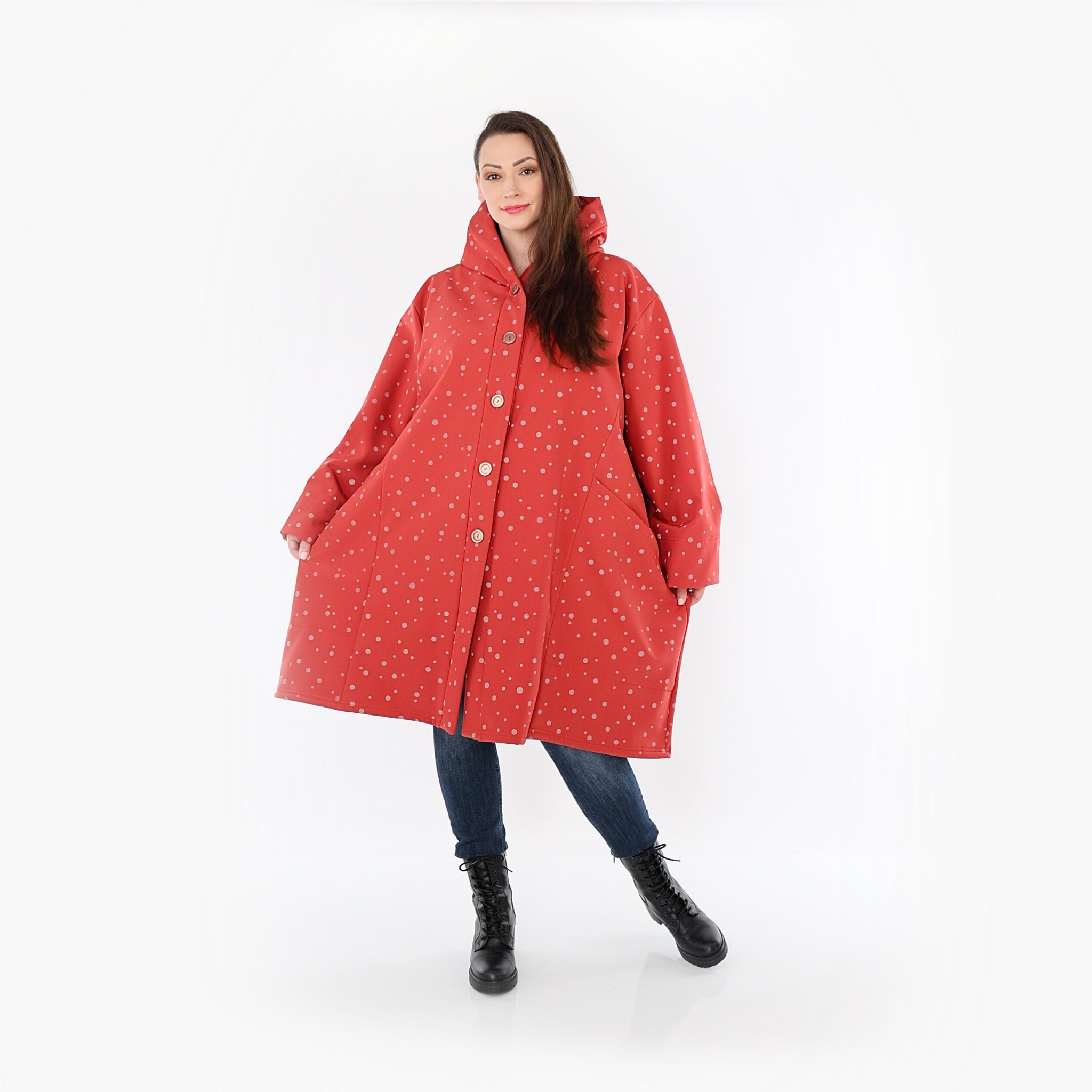  Ballonjacke von AKH Fashion aus Polyester, 1512.06660, Rot/Grau, Punkte, Ausgefallen