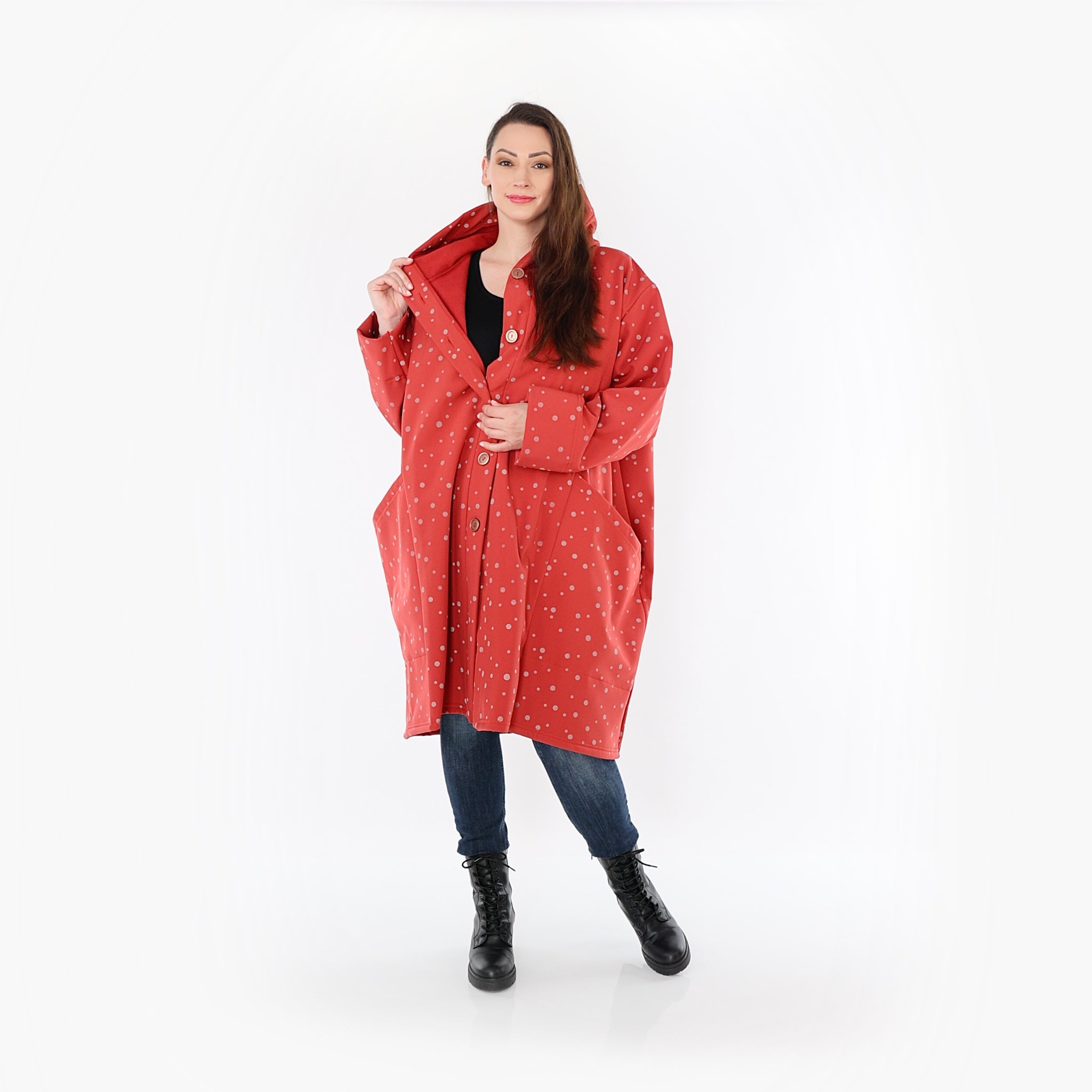  Ballonjacke von AKH Fashion aus Polyester, 1512.06660, Rot/Grau, Punkte, Ausgefallen