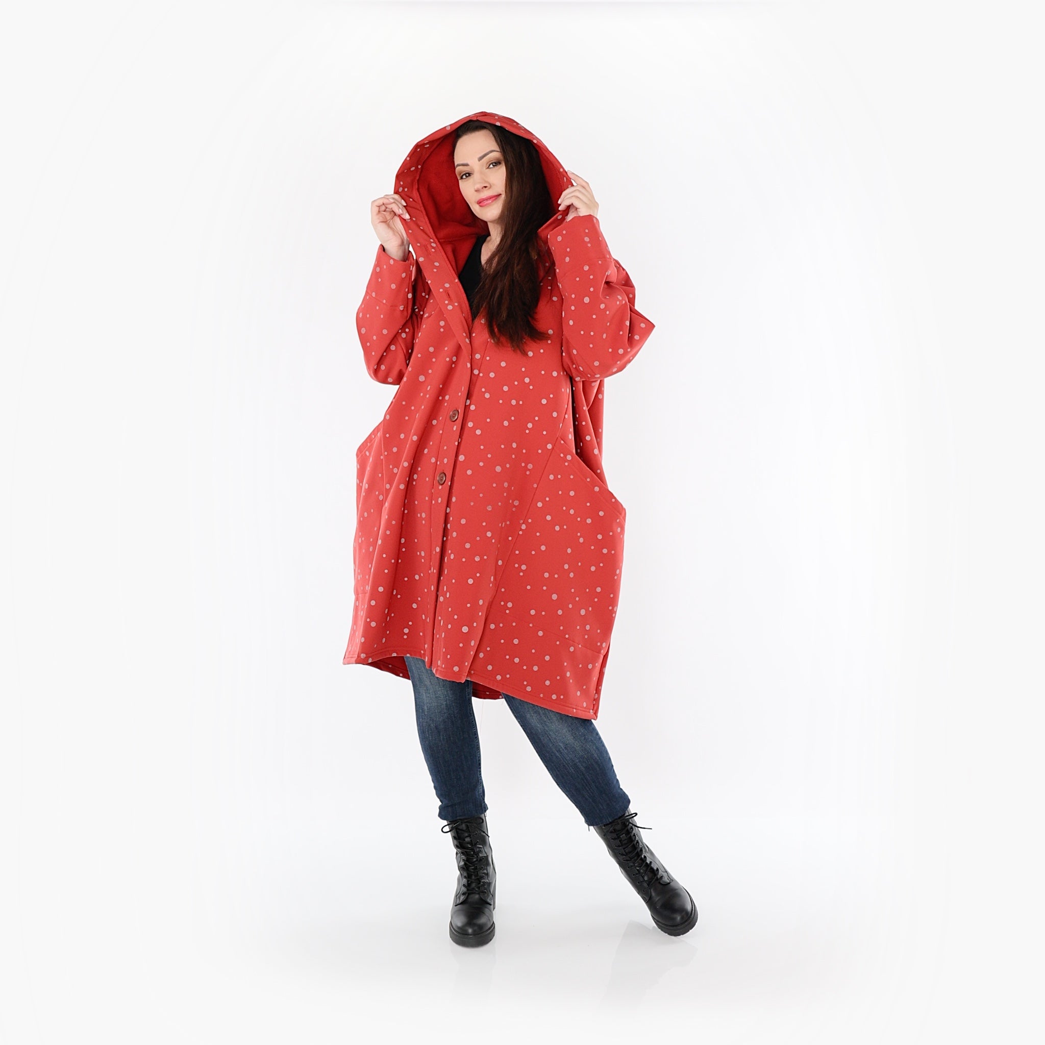  Ballonjacke von AKH Fashion aus Polyester, 1512.06660, Rot/Grau, Punkte, Ausgefallen