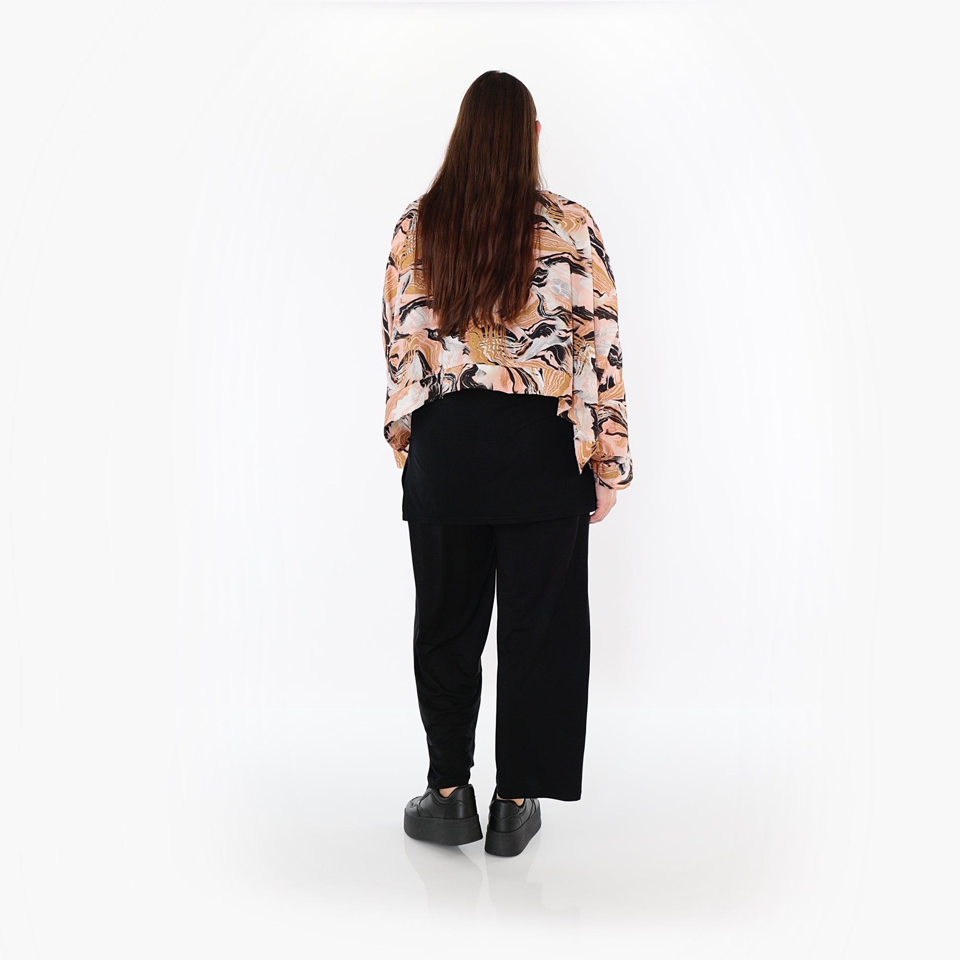  AKH Fashion Überwurf in kastiger Form, aus Rayon, 1510.07011, Cognac/Rosa/Schwarz, Wellen