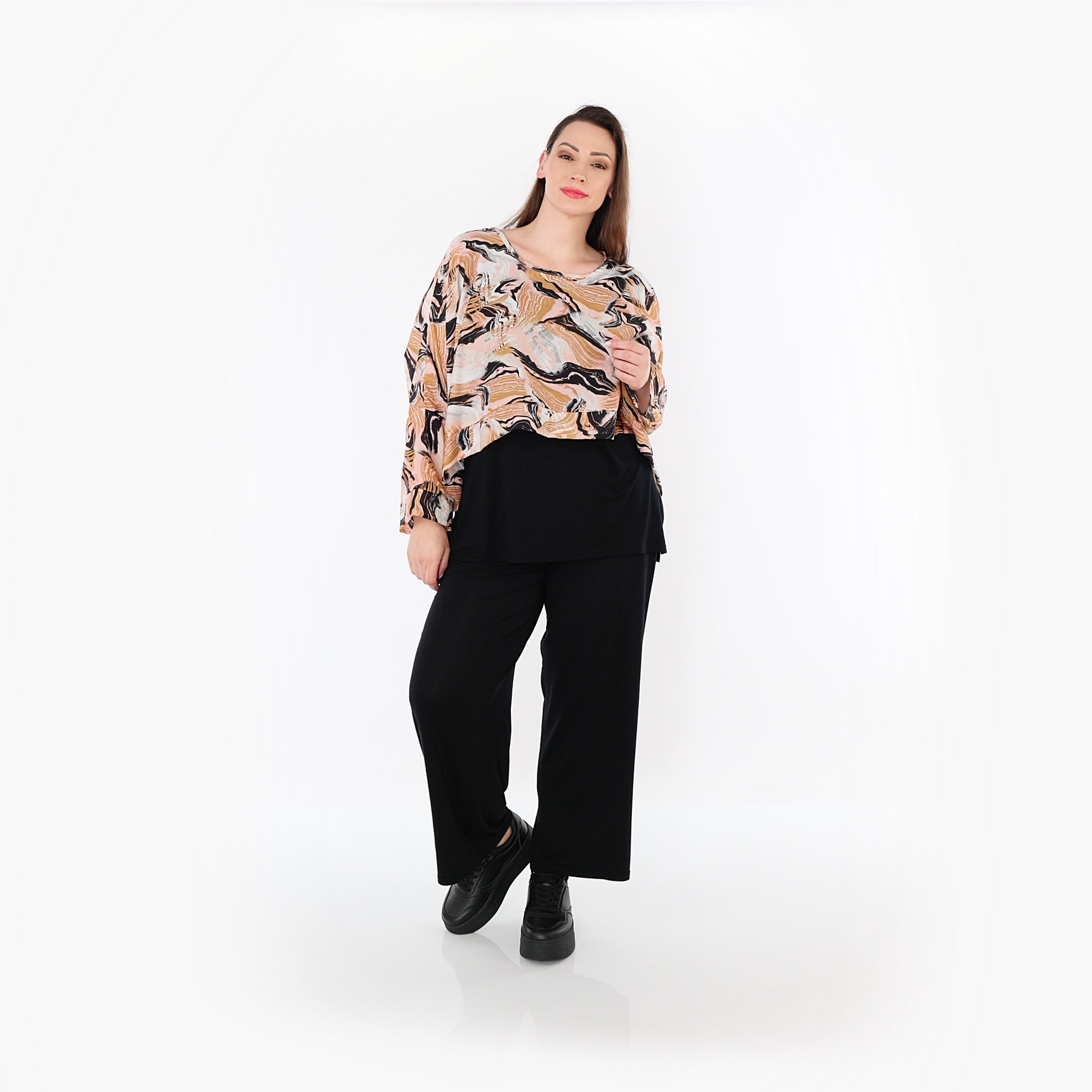  AKH Fashion Überwurf in kastiger Form, aus Rayon, 1510.07011, Cognac/Rosa/Schwarz, Wellen