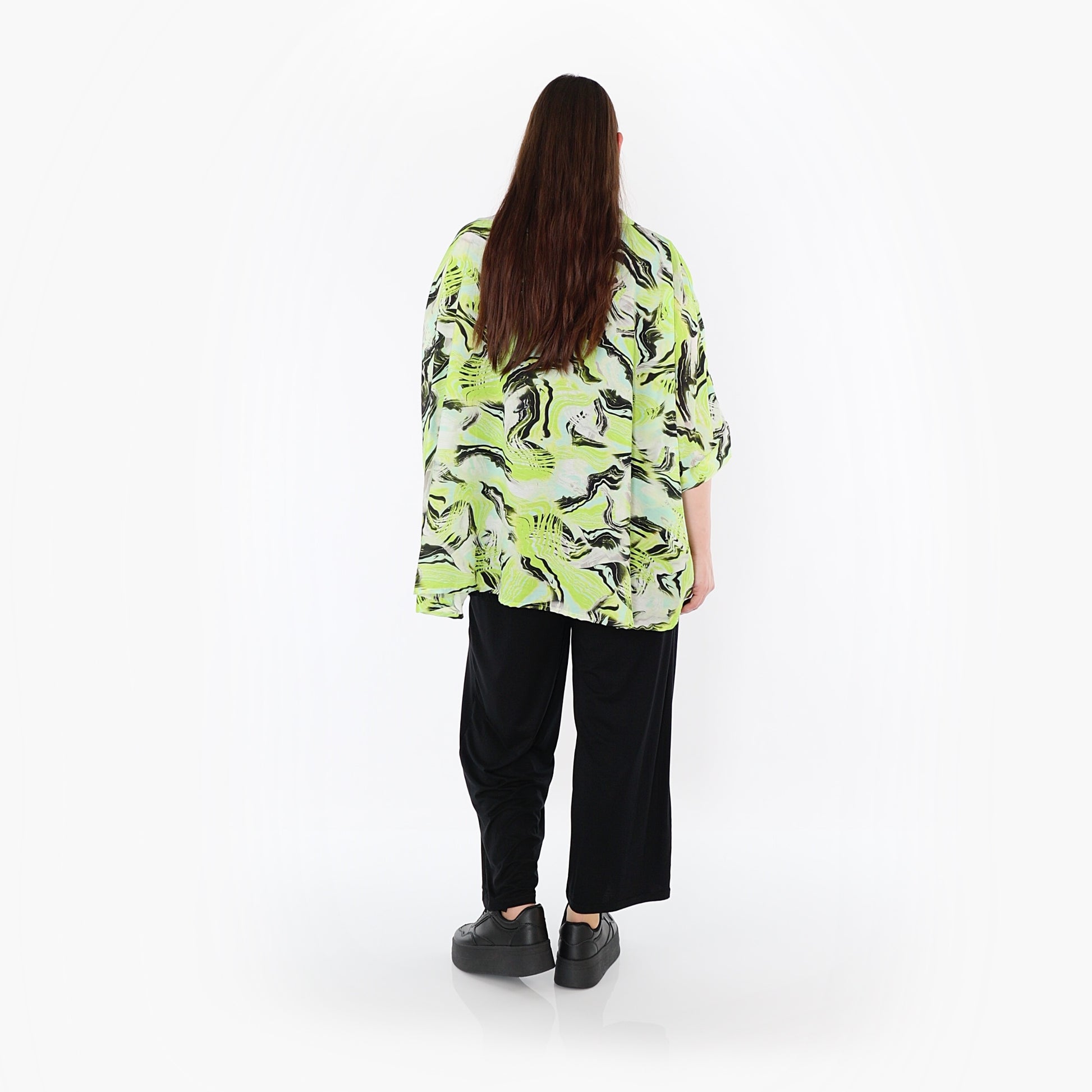  AKH Fashion Bluse in gerundeter Form, aus Rayon, 1510.07092, Grün/Türkis/Schwarz, Wellen