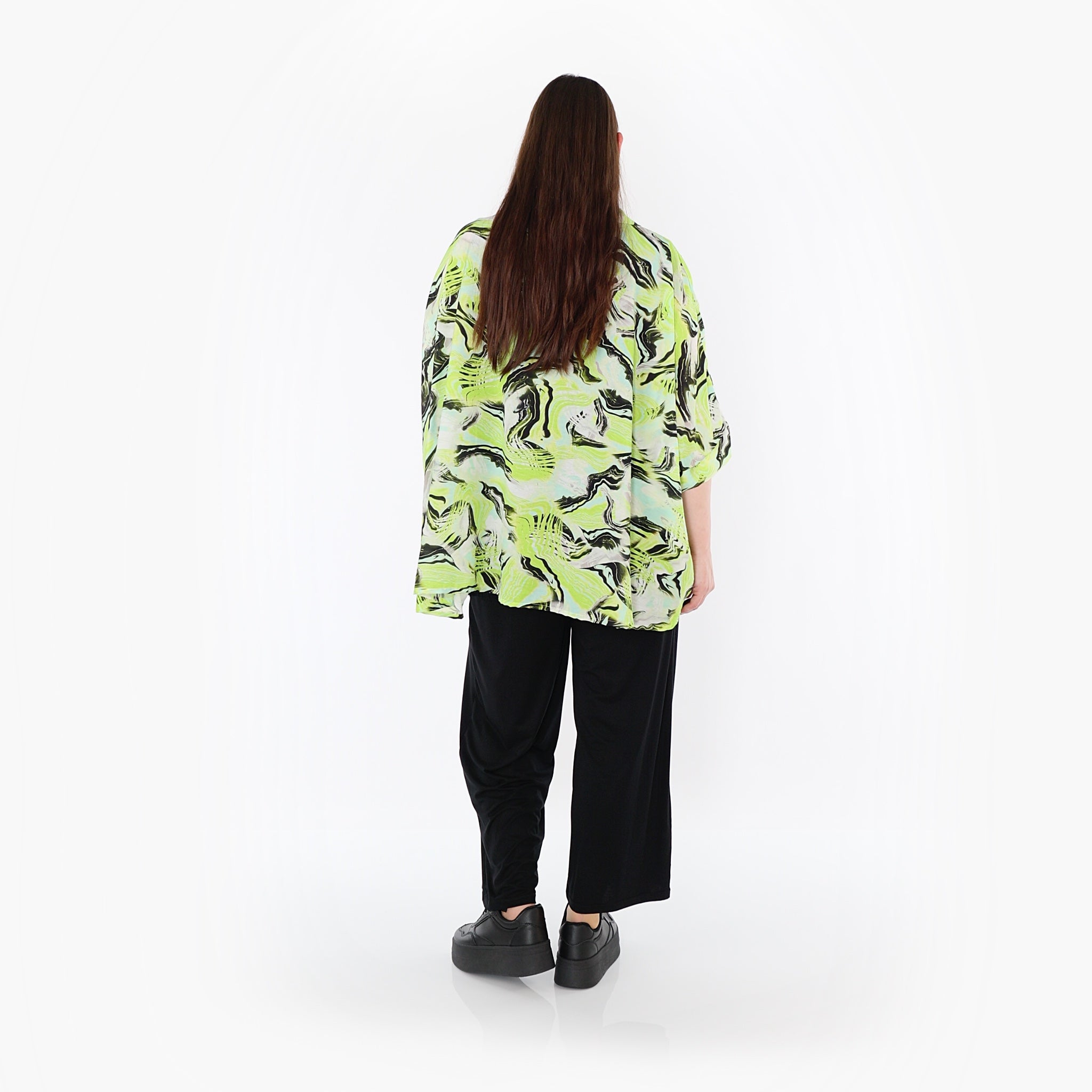  AKH Fashion Bluse in gerundeter Form, aus Rayon, 1510.07092, Grün/Türkis/Schwarz, Wellen