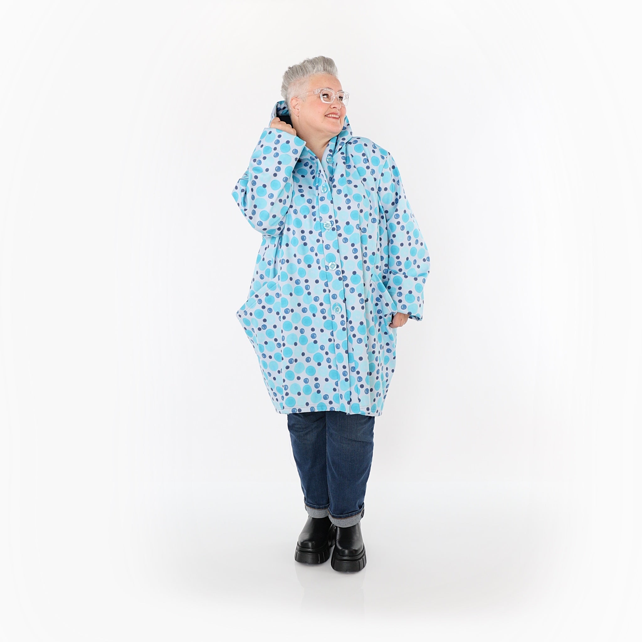  Ballonjacke von AKH Fashion aus Polyester, 1515.06660, Blau/Multi, Punkte, Ausgefallen