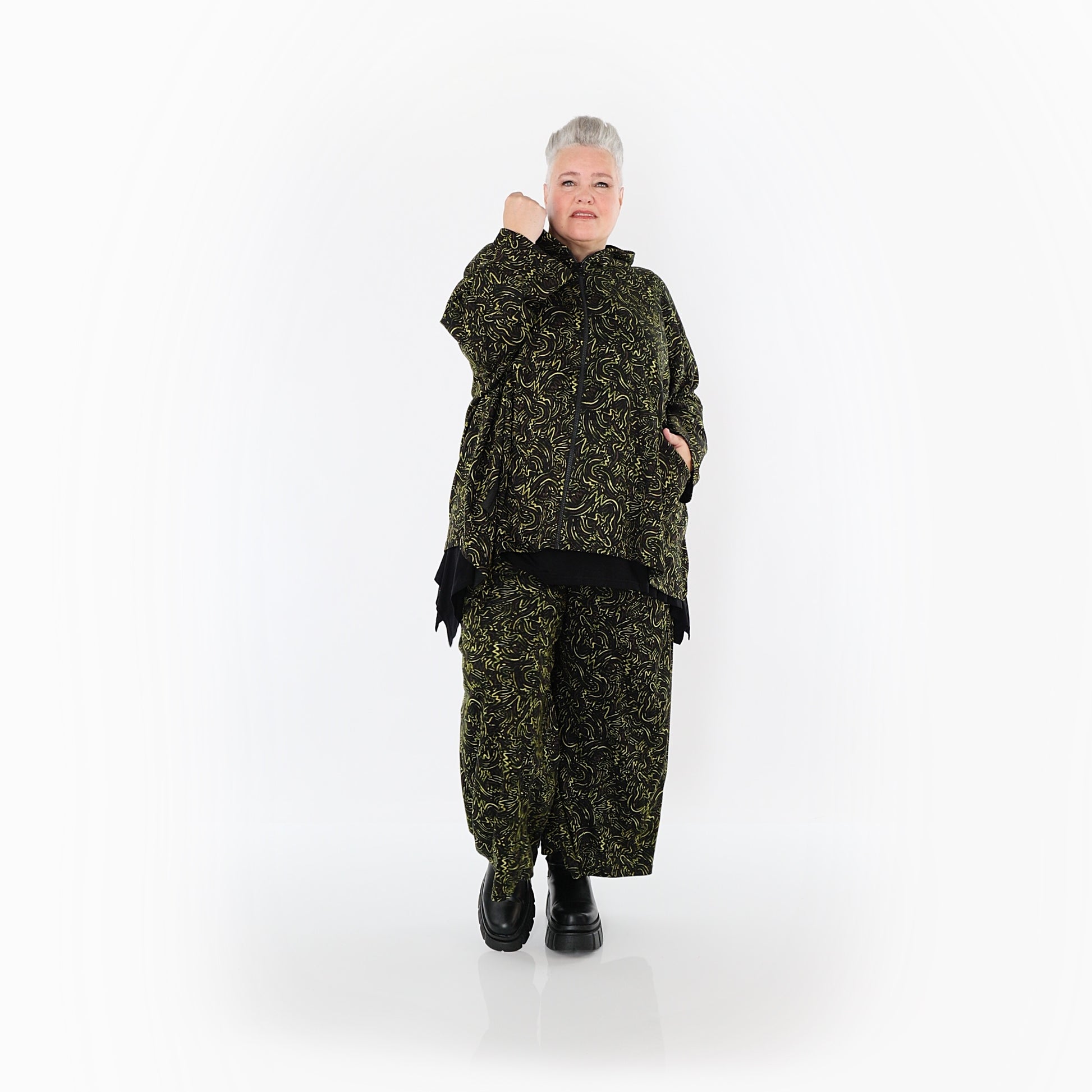  AKH Fashion Jacke in kastiger Form, aus Materialmix, 1516.07076, Neongrün
